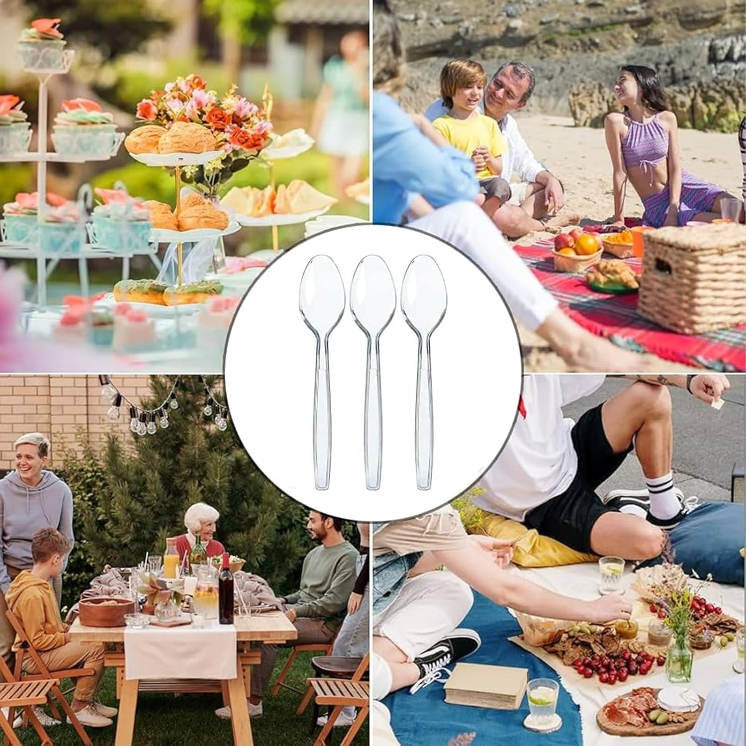 Reusable Plastic Dessert Spoons, Heavy Duty Reusable Spoons Hand Washable, Cutlery Tablespoon, Plastic Cutlery for Parties and Basic Everyday Tableware and Dinnerware Pack of 50 (Clear) image number 3