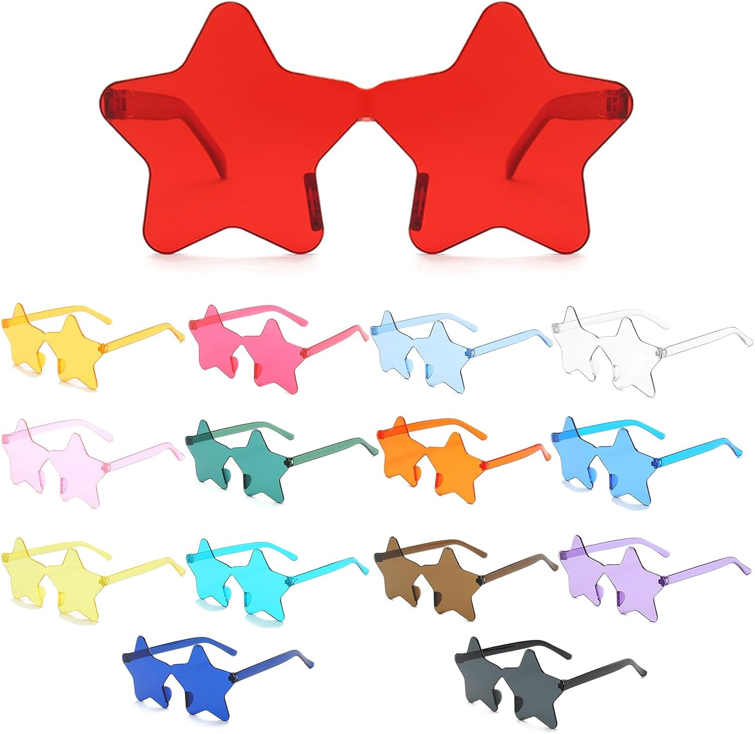 MEIYUETAOSI 15 Pcs Star Sunglasses, Rimless Star Shaped Glasses Clear Color Glasses