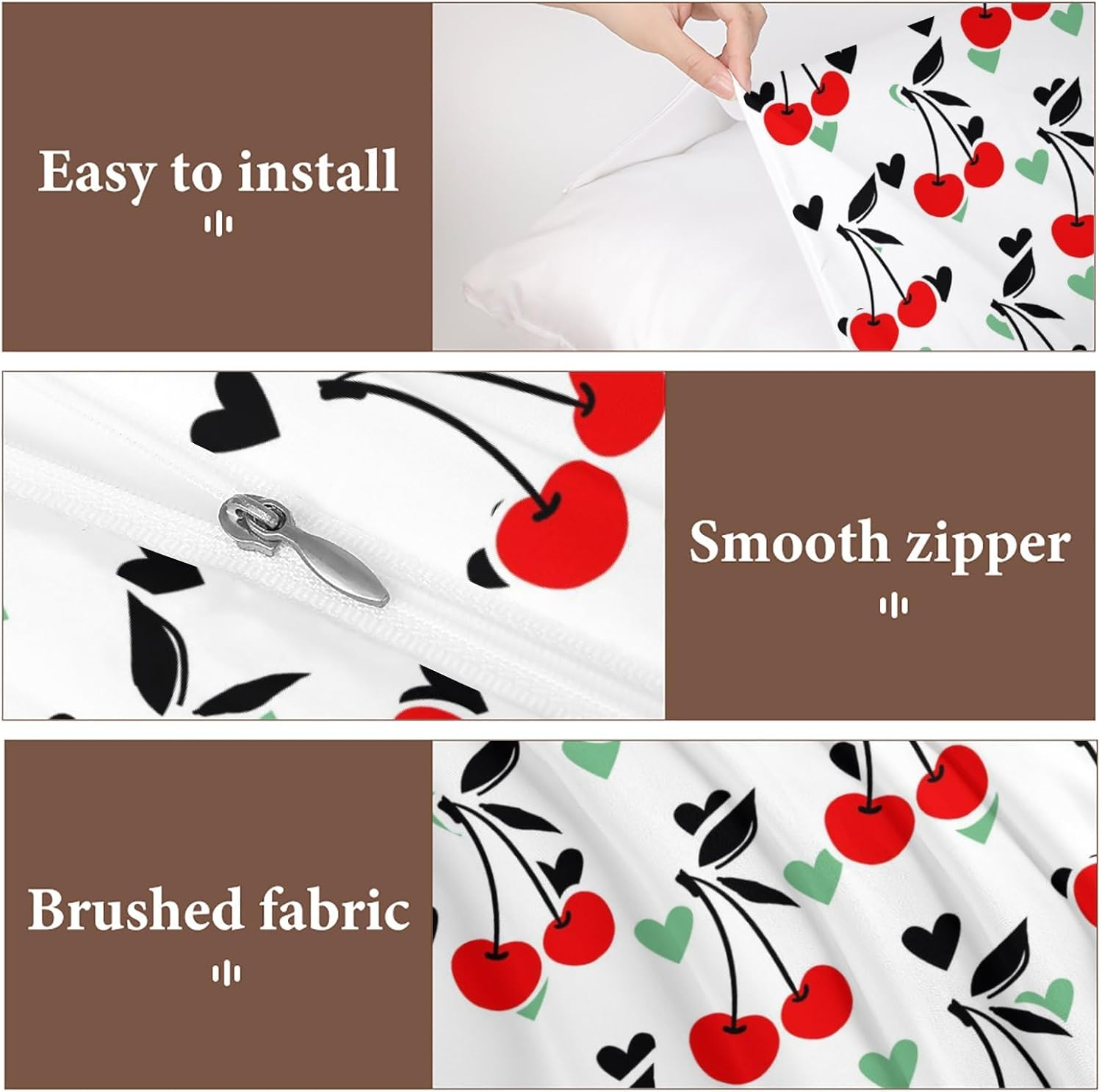 Delerain Comforter Set Queen Size, Red Cherry Print 3-Piece Bedding Set for Women Men Modern Soft Microfiber Bedroom Set Room Decor, 1 Duvet Cover + 2 Pillowcases image number 2