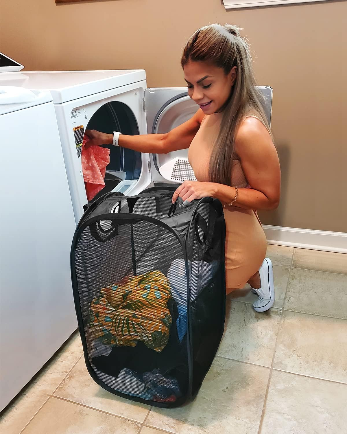 Str-Reinforced Mesh Pop-Up Laundry Hamper-Quality Laundry Basket with Handles Solid Bottom High Carbon Steel Frame, Easy to Open and Fold Flat for Storage, College Dorm or Travel image number 6