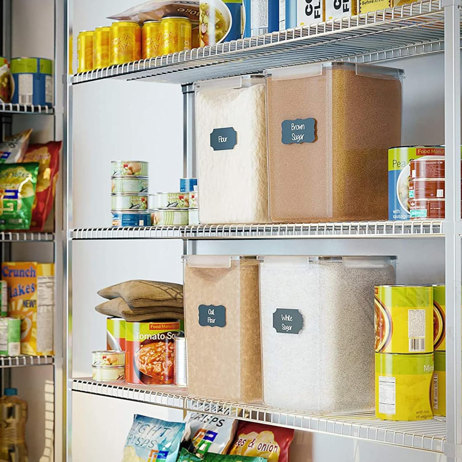 Feshory 4 Pack Extra Large Airtight Food Storage Containers (5.2 L/Each) - Cereal Rice Dispenser, Pantry Organiser with 100% Leak-Proof Lids for Kitchen & Home Organisation