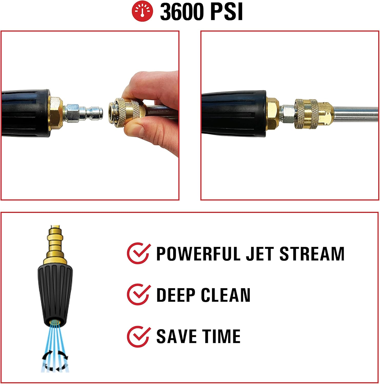 Simpson Cleaning 80143 3600 PSI Universal Turbo Pressure Washer Nozzle, 1/4-Inch Quick Connect, Hot- or Cold-Water Use, Black image number 1