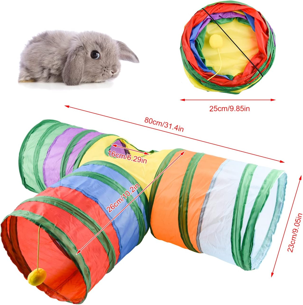 WXJ13 Bunny Tunnels Cat Tube Collapsible 3 Way Rabbit Tunnels for Indoor Bunnies Bunny Hideout Small Animal Tunnel Tubes Hideout Extra Hideaway Toys Rabbits Bunny Guinea Pigs Kitty,Colorful image number 4