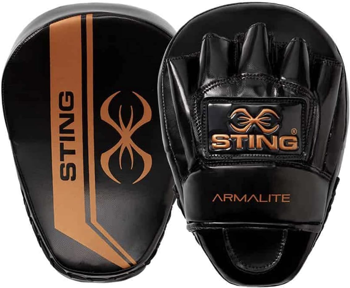 STING Armalite Focus Mitts for Boxing, Sparring, MMA, and Muay Thai, Durable Boxing Mitts, Boxing Equipment for Adult Men, Women, and Kids, Black/Bronze image number 1