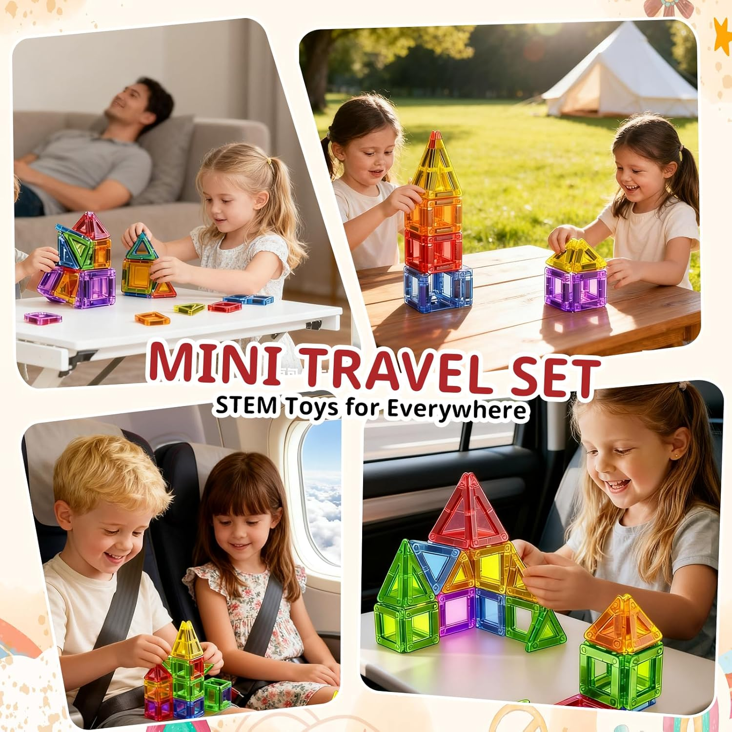 Mini Magnetic Tiles for Kids Ages 3-6, Travel Magnet Building Tiles Set, STEM Educational Building Blocks Set with Iron Box, 30PCS Portable Building Game Toys for Toddlers, Boys & Girls Puzzle Gift image number 5