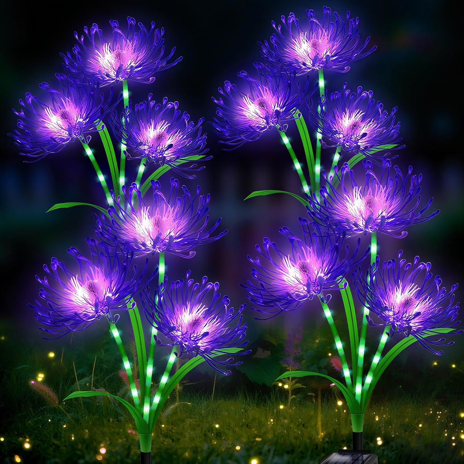 Solar Garden Flower Lights Outdoor,4 Pack 12-Head Blue Spider Lily Waterproof with Glowing Stems,Elegant Yard,Patio & Law Decor,Ideal Halloween & Gardening Gifts for Women,Mothers & Grandma