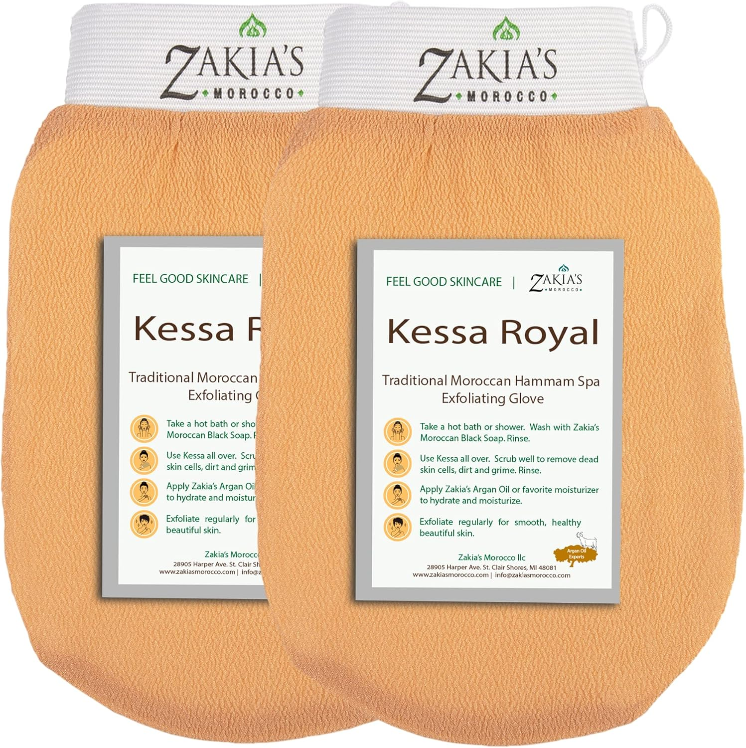 Original Kessa Exfoliating Glove -Value Pack (2Pcs) -Beige - Microdermabrasion at Home Exfoliating Mitts, Removes Unwanted Dead Skin, Dirt and Grime and Keratosis Pilaris. Great for Spray Tan Removal