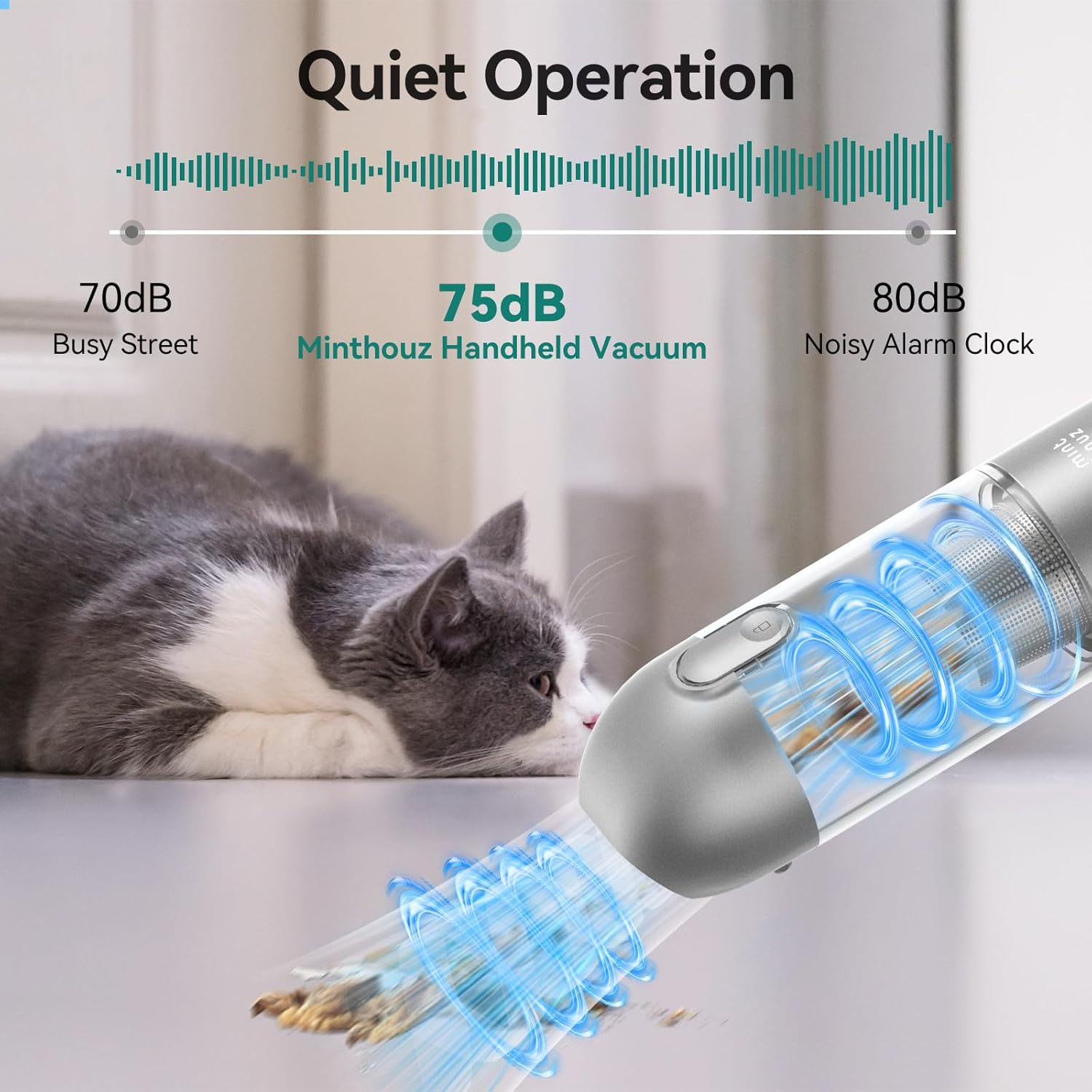 Minthouz 17000Pa Handheld Vacuum, 120W Car Vacuum Cleaner with Type-C Cable and LED/SOS Light, Mini Vacuum Cordless, Low Noise Dust Buster, Portable Vacuum for Car/Home Pet/Office/Keyboard(Gray) image number 5