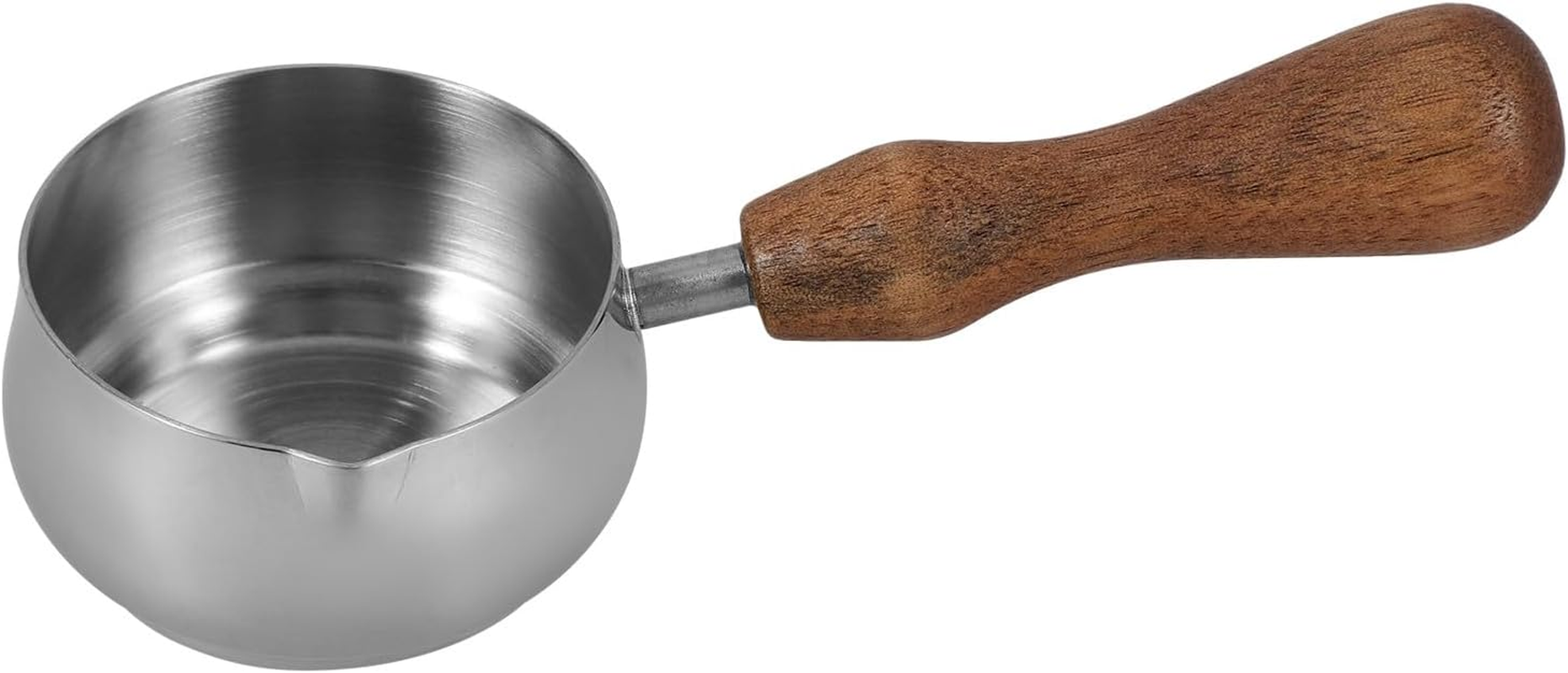 Homoyoyo Stainless Steel Milk Frothing Pitcher with Walnut Wooden Handle Small Creamer Jug for Espresso Coffee Smooth Surface Easy to Clean Stylish Small Milk Container for Home and Use