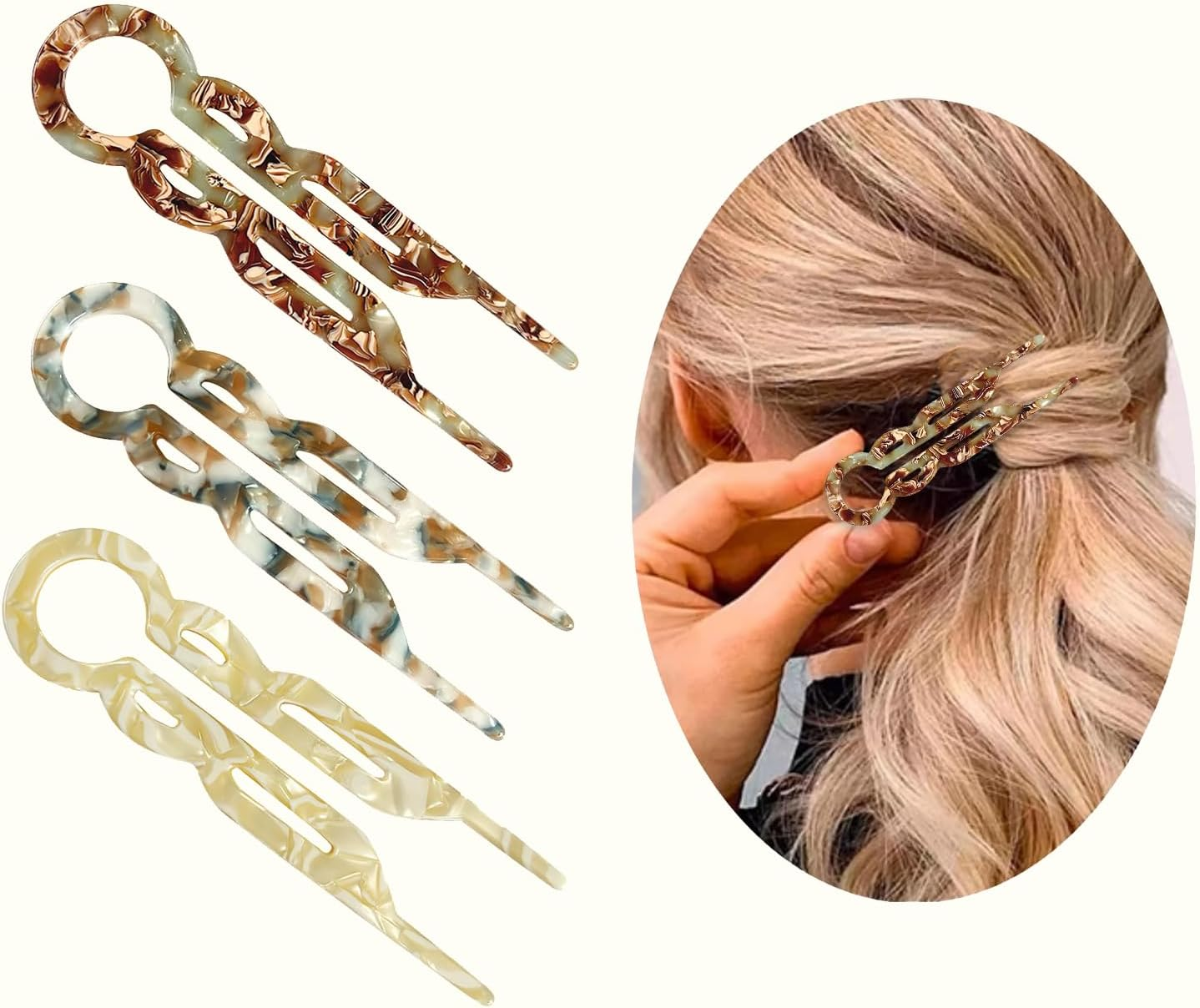 ONBPIY Vintage French Hair Clips 3Pcs - Tortoise Shell Acetate Hairpins for Women, Strong Hold Bobby Pins for Curly/Straight Hair, Updos & Daily Styling image number 3