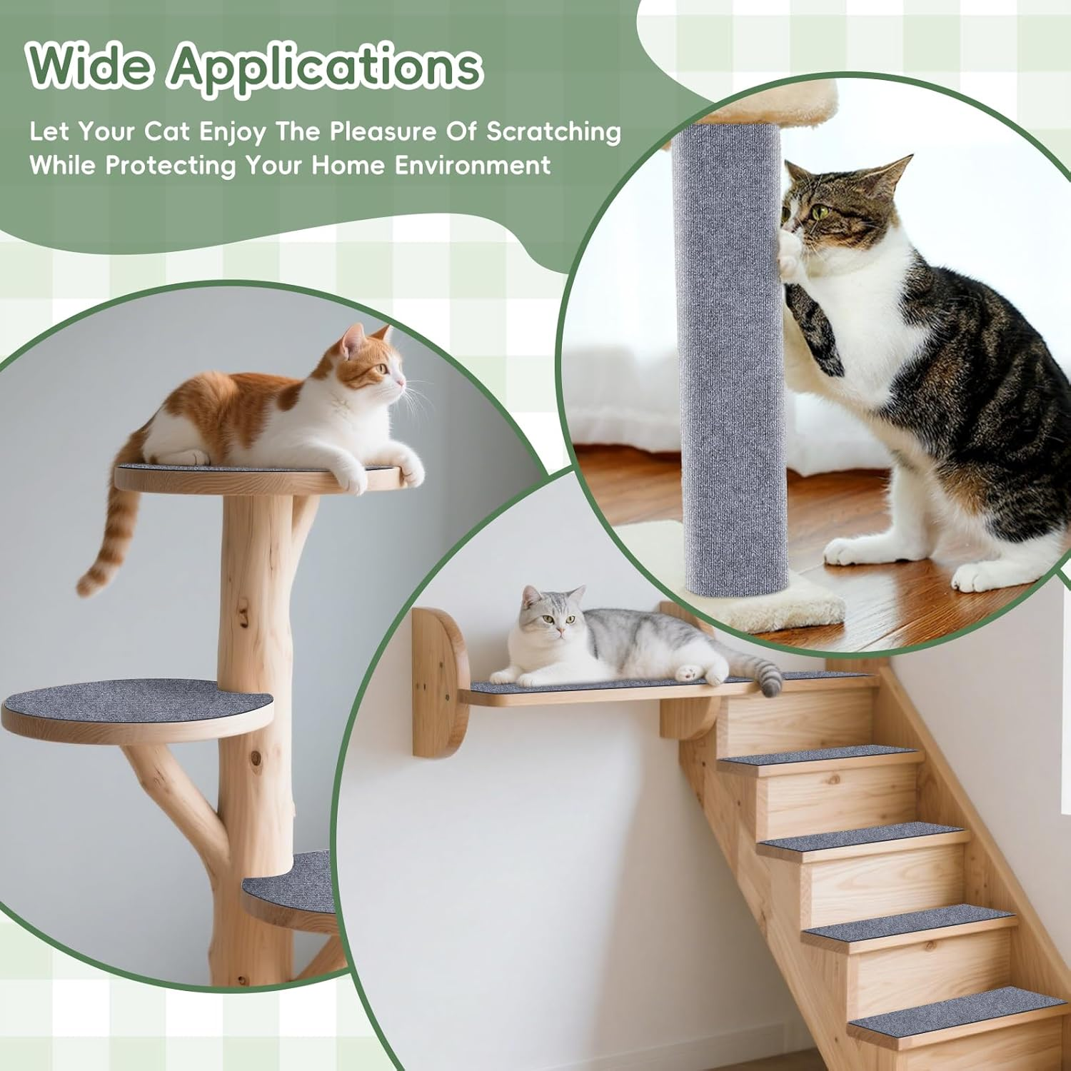 Pack of 3 Self-Adhesive Scratching Mat, Thickened Cuttable Scratch Mat, Cat Scratching Mat, Cat Scratching Mat for Couch Furniture or Wall Protection (Light Grey, 100 X 30 Cm) image number 2