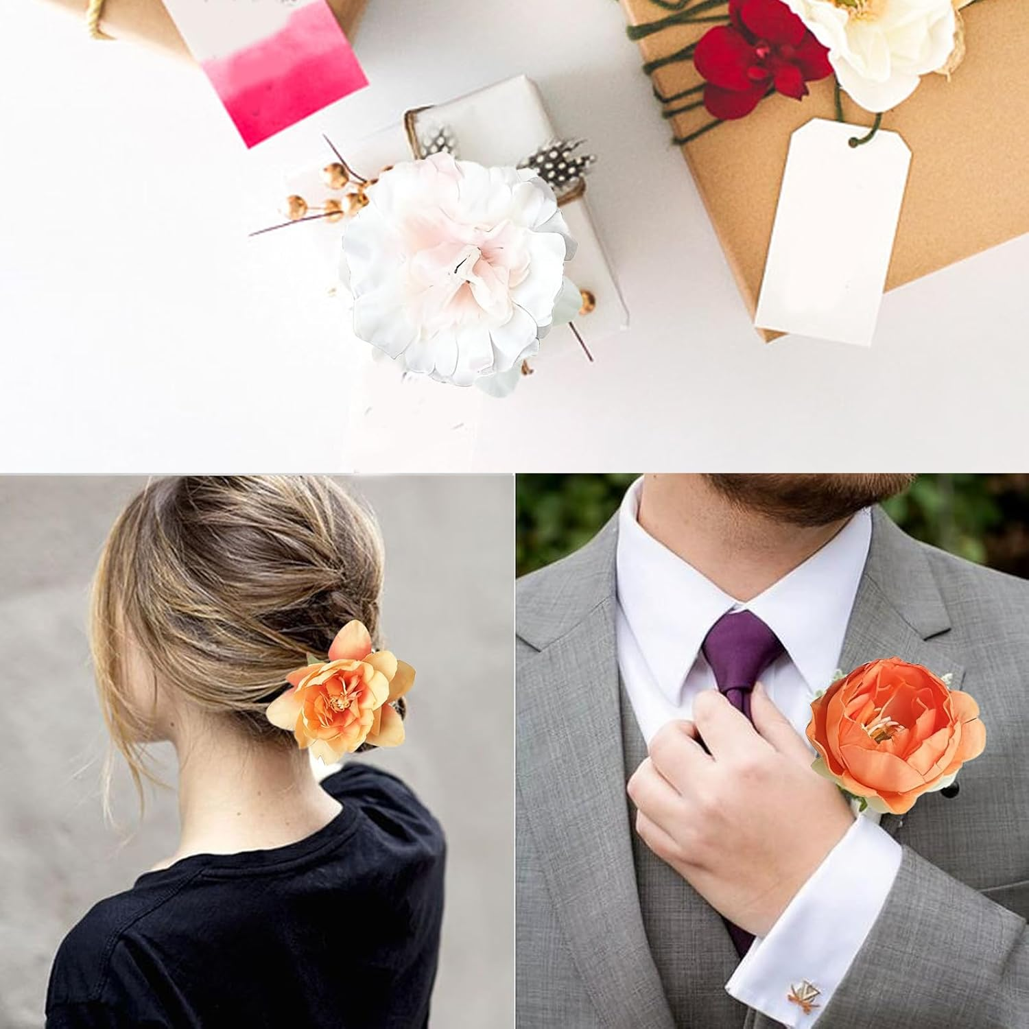 Flower Hair Clips, Pack of 21 Orange Flowers Hair Clips, Artificial Flower Hair Clips, Flower Hair Accessories for Party, Beach, Wedding, Event Decoration image number 3