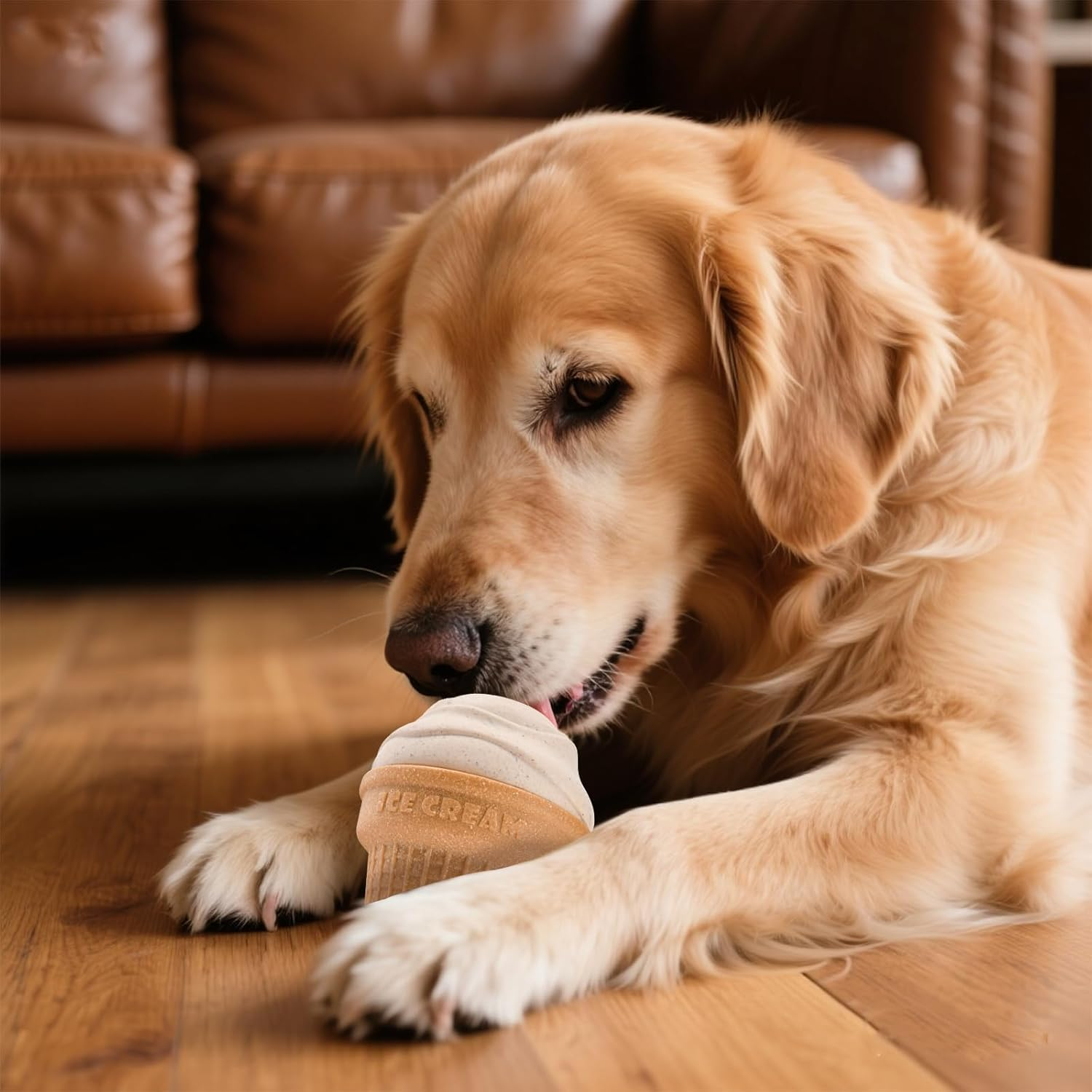 AUSCAT Dog Frozen Treat Toy,Treat Dispending Dog Toy,Dog Chew Toy, Freezable Fillable Treat Toy to Keep Dog Busy, Ice Cream Shape image number 1