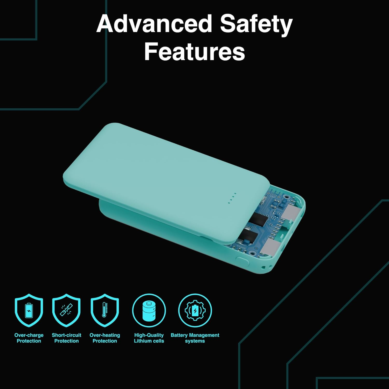 Laser 5000Mah Powerbank Dual USB-A, USB C Charger Ports, 118G Portable Charger, LED Display, 10W, 3-In-1 Cable, Compatible for Iphone15/14/13/12/Pro Max, Samsung, Ipad, Apple Watch, Tablet - Aqua image number 3