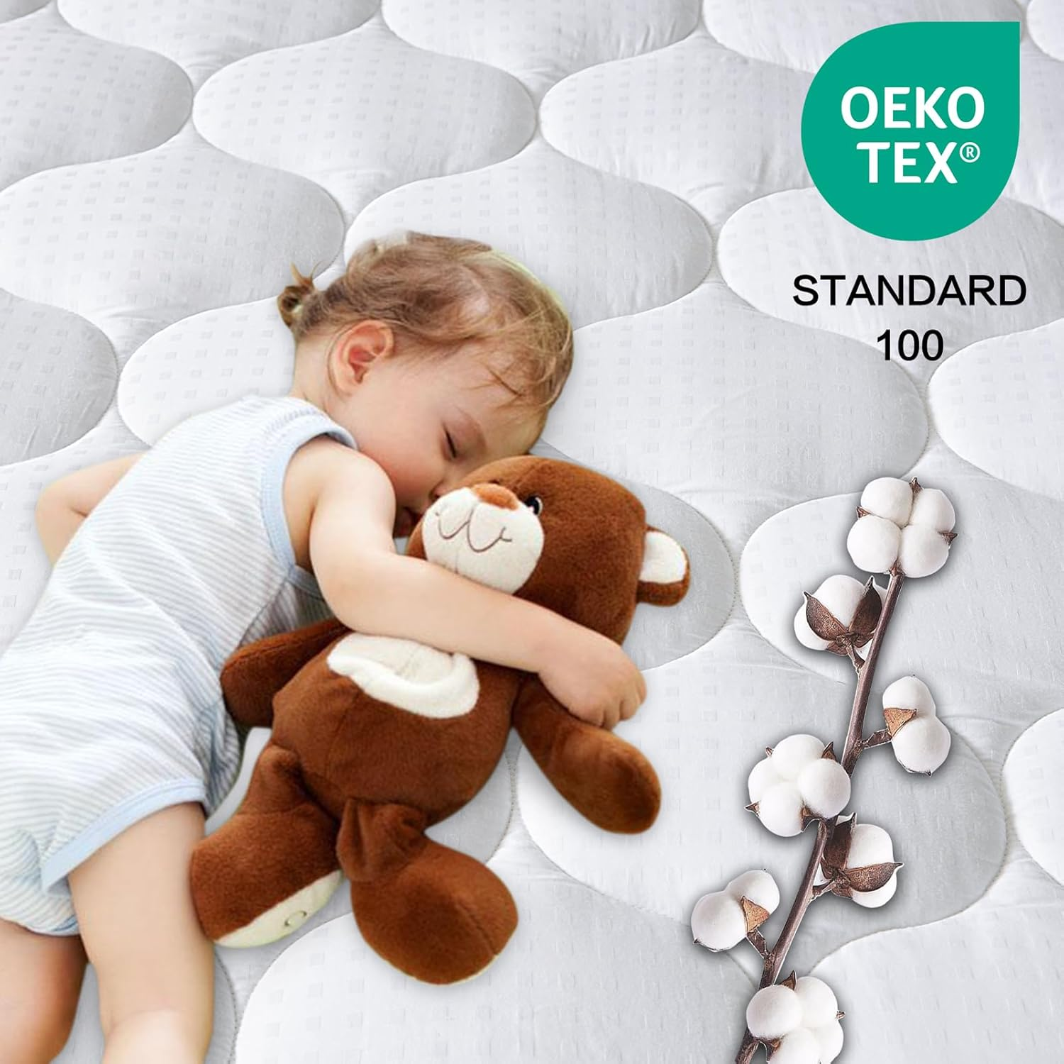 (Full, White) - Overfilled Fitted Mattress Pad Cover(8-21 Deep Pocket)-Cooling Mattress Topper with Snow down Alternative Fill(Full, White) image number 4