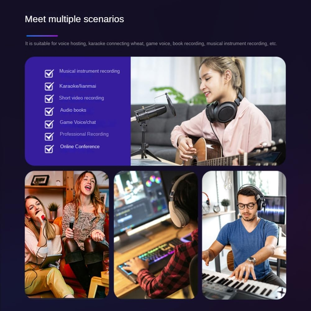 Elqater 2 in 2 Out USB Audio Interface 32Bit/384Khz Studio Parts Recording Sound Card 48V Phantom image number 5