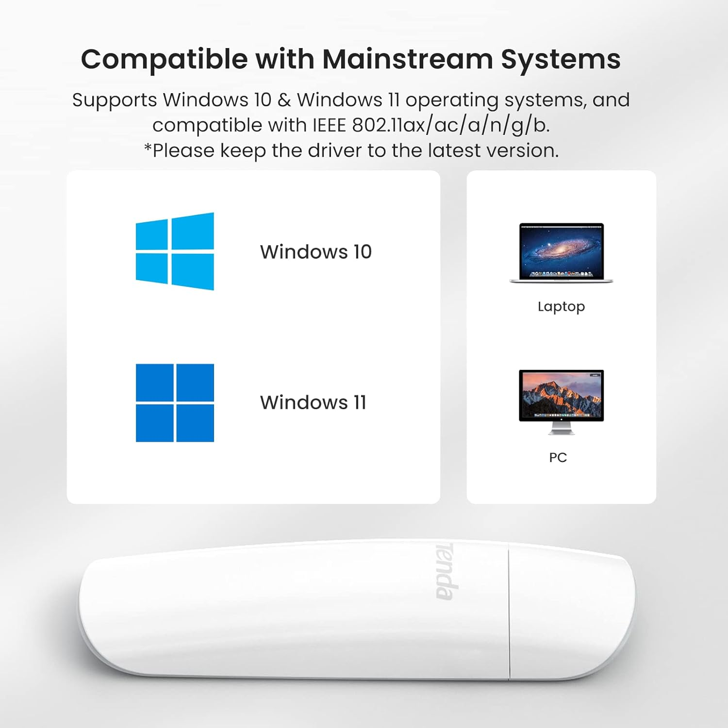 Tenda AX1800 Wi-Fi 6 Dongle &ndash; USB 3.0 Wi-Fi Adapter &ndash; Dual Band MU-MIMO 1800Mbps for Pc/Desktop/Laptop &ndash; Supports Windows 11 & 10 ONLY (U18) image number 5
