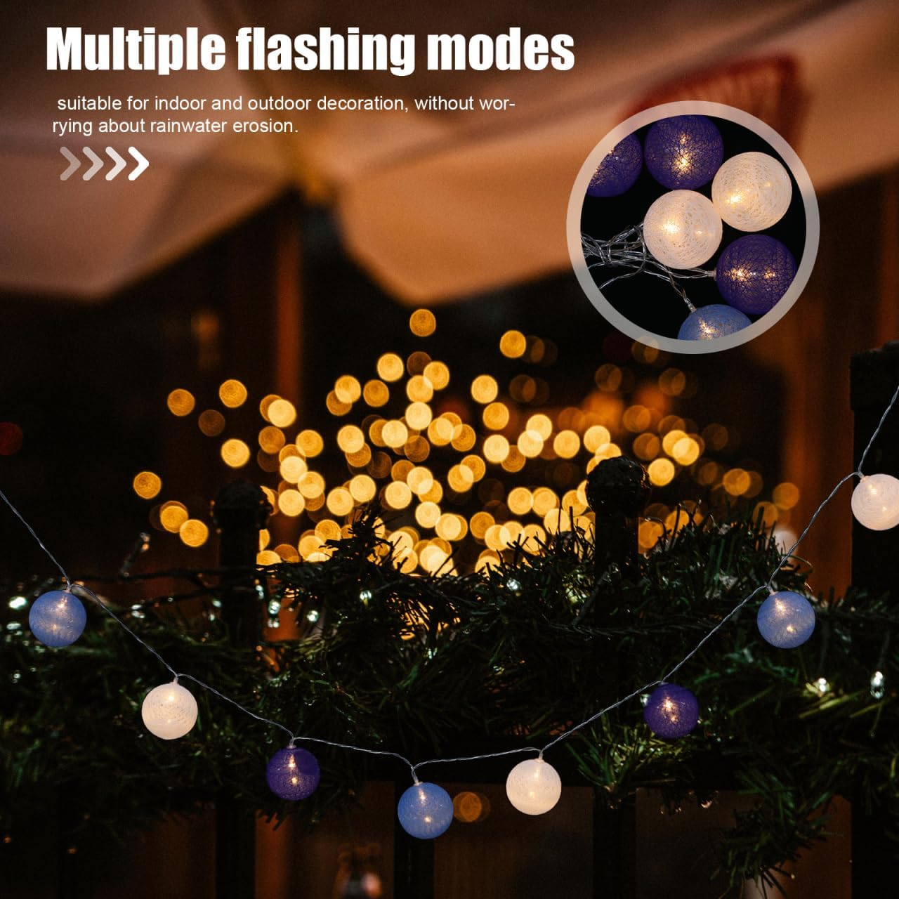Anneome Battery-Operated Cotton Ball Fairy Lights with Blue Cotton Balls, Decorative LED Lamp Chain for Indoor, Wireless, Stable and Safe Room Lighting for Party Decoration image number 5