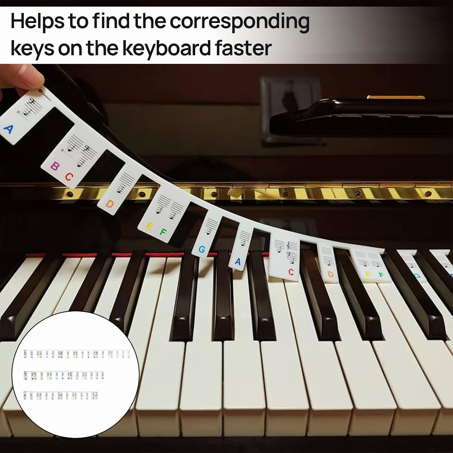 Piano Keyboard Stickers, Piano Stickers, Piano Stickers for Beginners, Removable Piano Notes Guide for Beginner, 61/88 Key Piano Keyboard Note Labels, No Need Stickers Reusable (Rainbow) image number 1