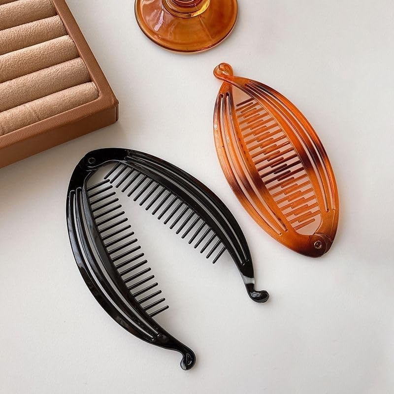 Bkemkri Pack of 4 Banana Clips, Vintage Fishtail Hair Clips, Fish Tail Hair Accessories, French Banana Clip Combs, Ponytail Holder, for Women and Girls, Thick Curly Hair image number 4