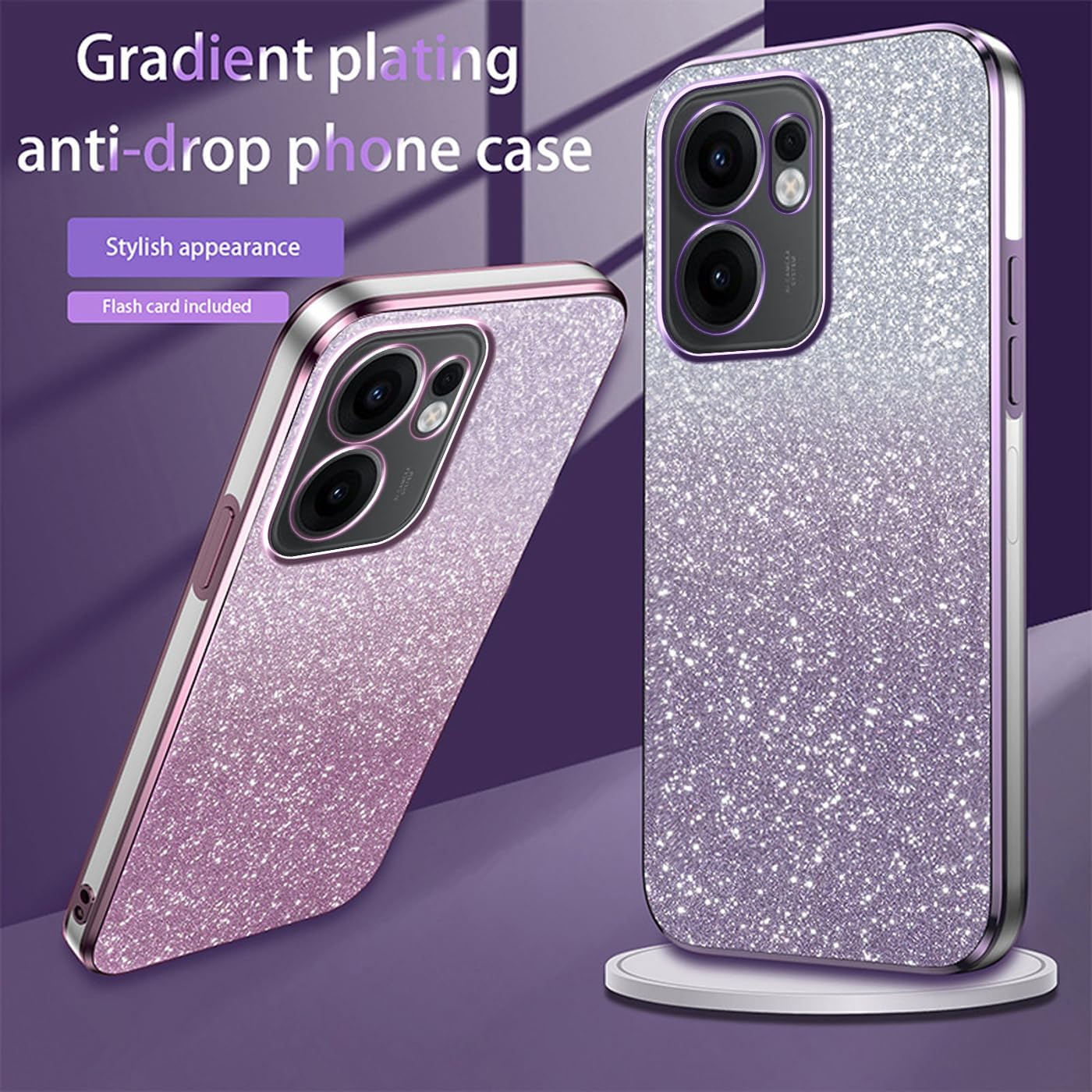 Panxcase Glitter Case for Oppo Reno 13 F 5G/4G - Transparent Glitter Girls Women Elegant Mobile Phone Case Transparent Bling Ultra Thin Shockproof Protective Case (Pink) image number 2