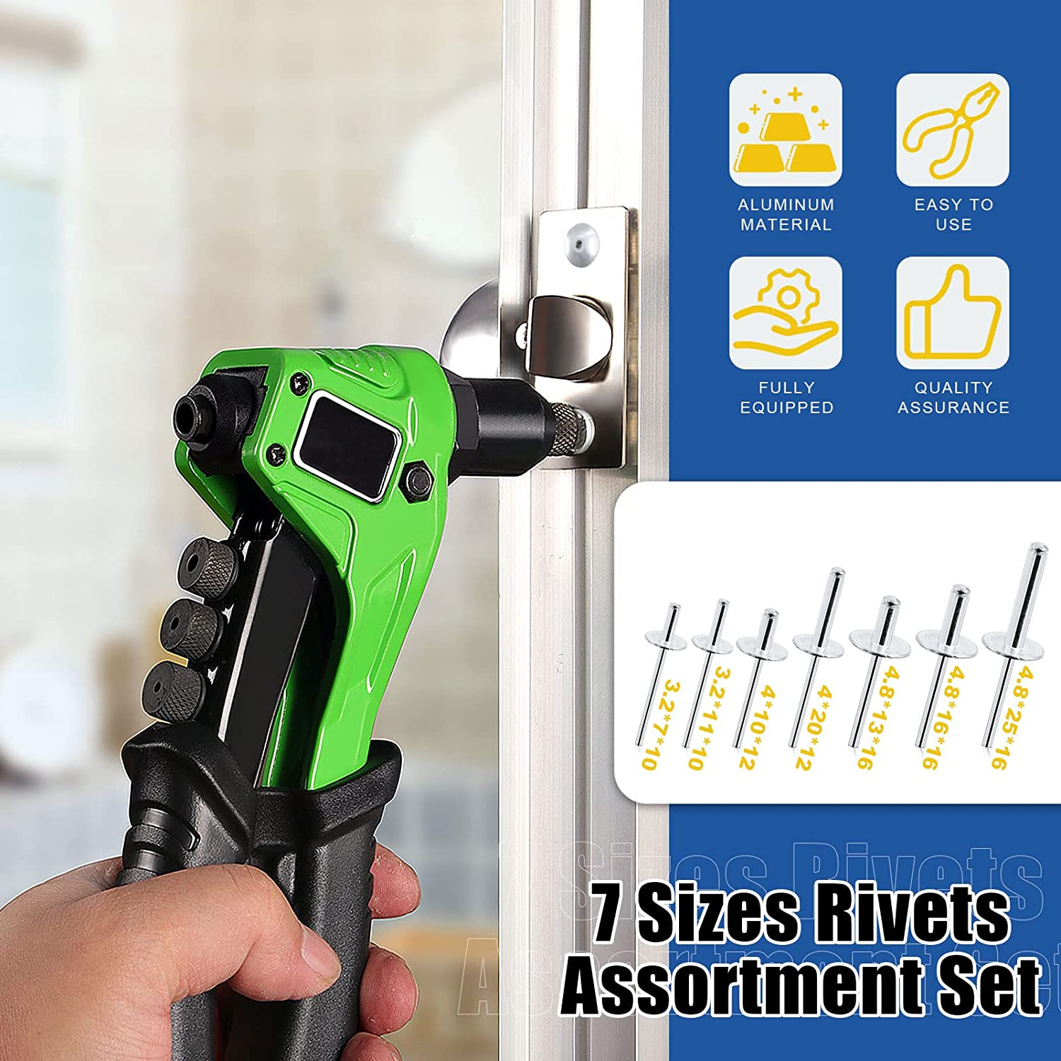 Glarks 260Pcs 7 Sizes Large Flange Aluminum Blind Rivets Pop Rivets Assortment Set for Joining Metal Plate Pipe Automotive image number 3