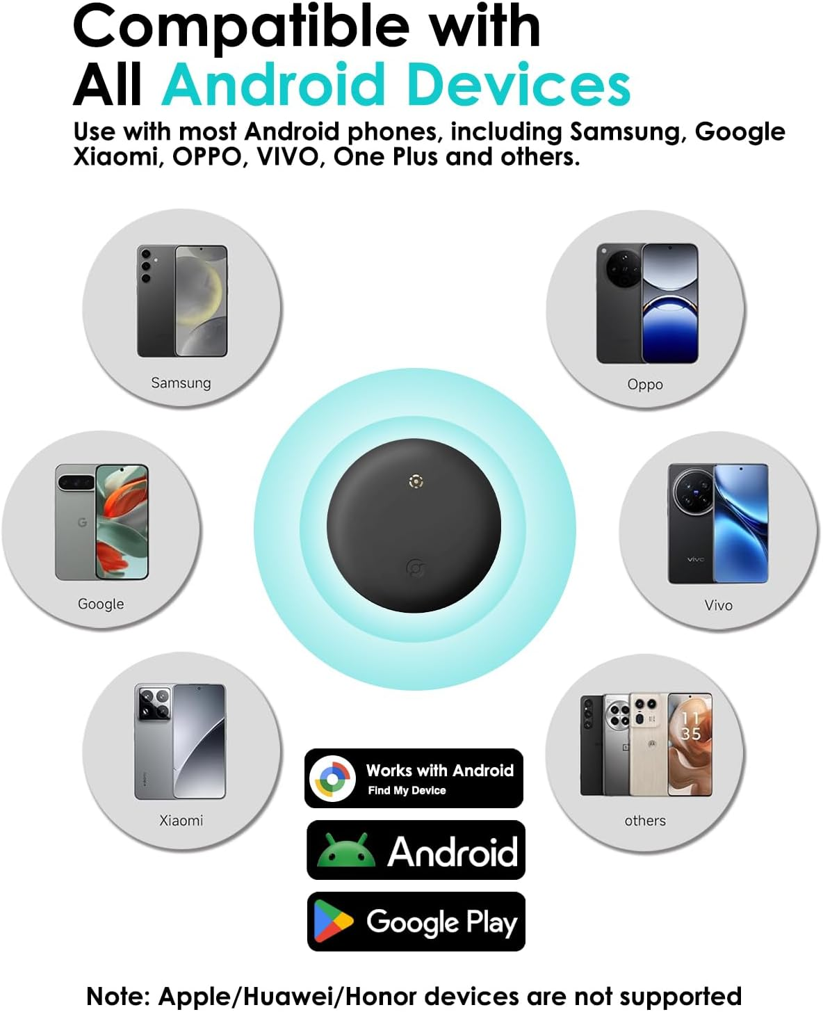 [2 Pack Android Tracking Tag] Bluetooth Tracker for Android Phones. Google Certified Item Locator, Smart Tag for Google Find My Device App. Finder for Keys, Luggage, Suitcase, Backpack-Black+White image number 4