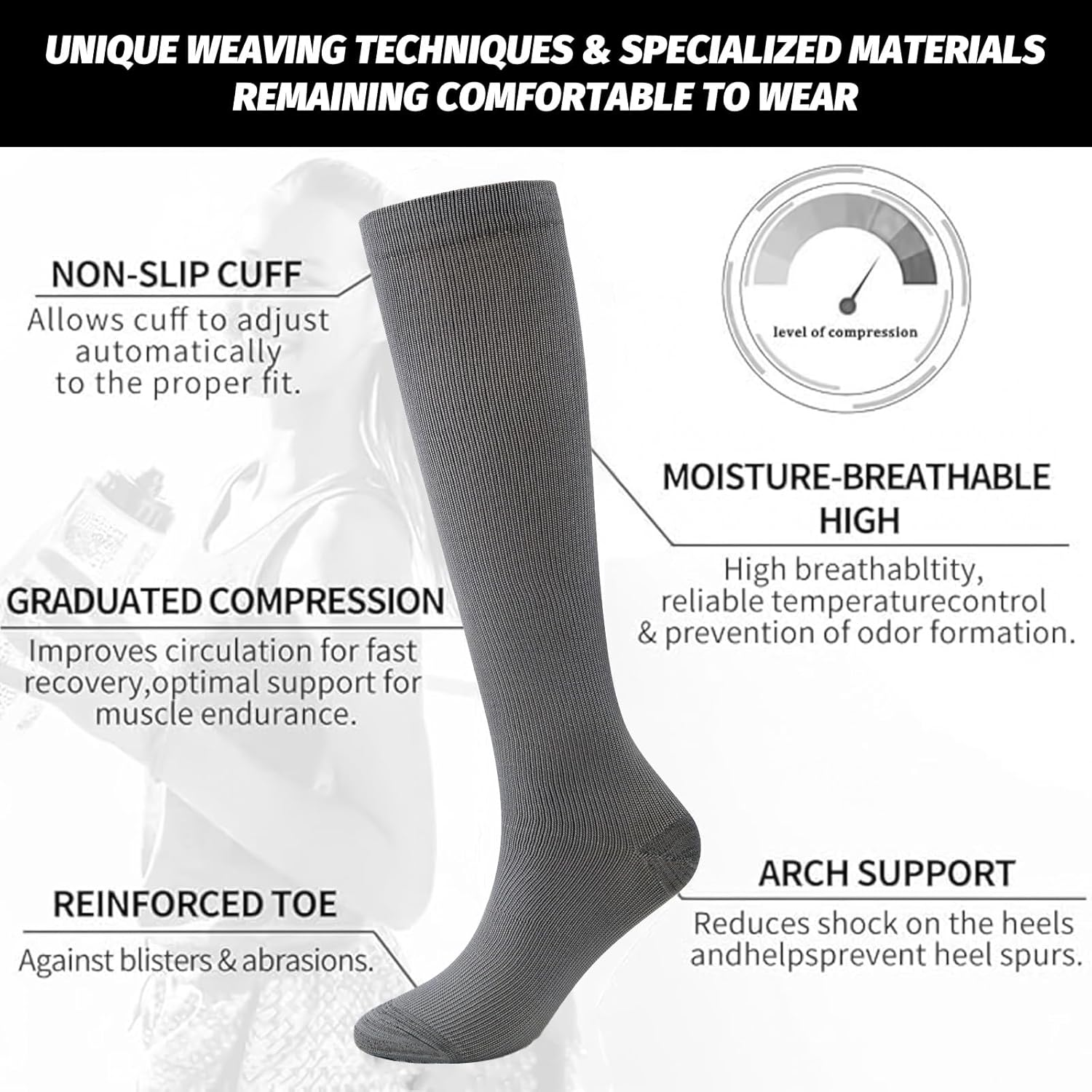 Compression Socks for Women: 8-Pair Compression Socks (S/M Size). Best Circulation Support&mdash;Ideal for Athletic Running, Hiking. Fits Men & Women, Boosts Comfort during Active Pursuits.