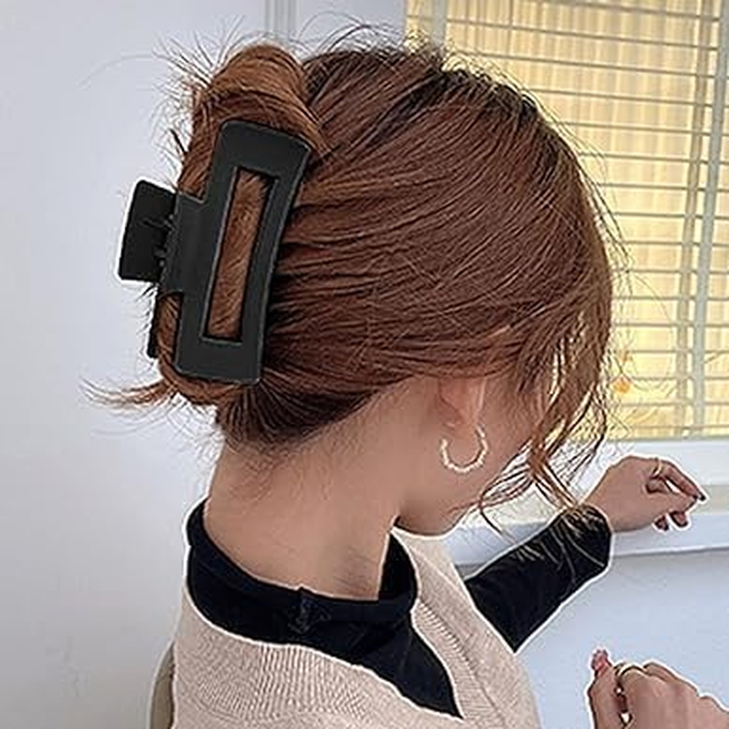 Dark Brown Solid Hair Claws Large Clips Strong Hold Big Claw Barrettes Hair Accessories for Women Girls Thick Thin Long Hair No Slip Square Hairpin Hair Accessories image number 5