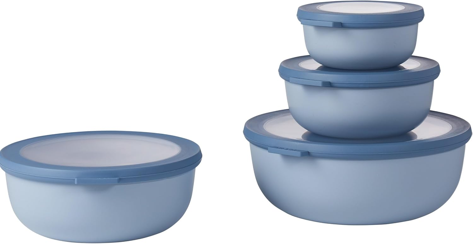 Mepal Cirqula round Food Storage Container Set of 3 (500Ml + 1000Ml + 2000Ml) &ndash; Nordic Sage, Bpa-Free Airtight & Leakproof Bowls with Lids, Microwave, Freezer & Dishwasher Safe, Made in Holland
