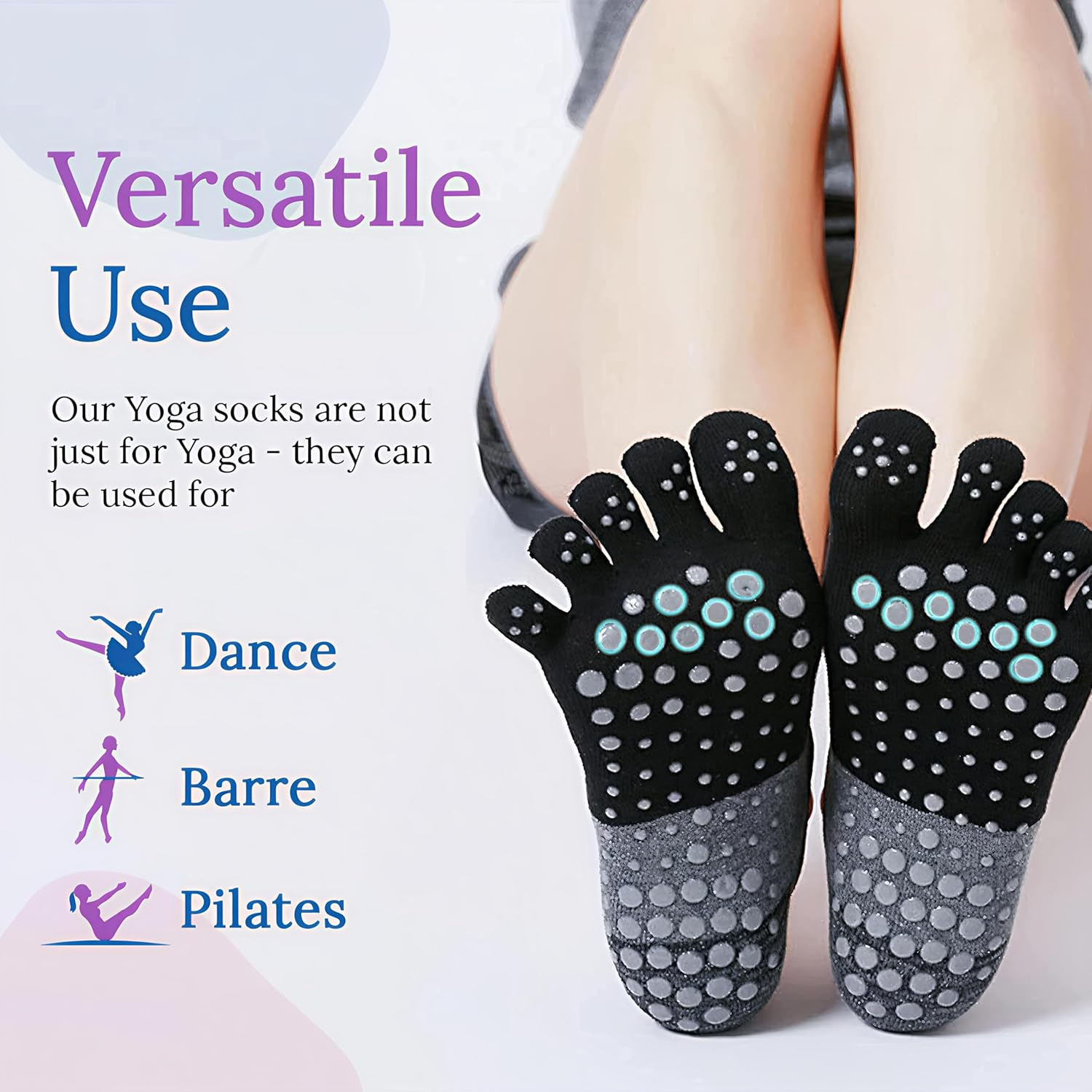 Pilates Socks Yoga Socks with Grips for Women Non-Slip Grip Socks for Pure Barre, Ballet, Dance, Workout - 2, Black And Grey image number 6