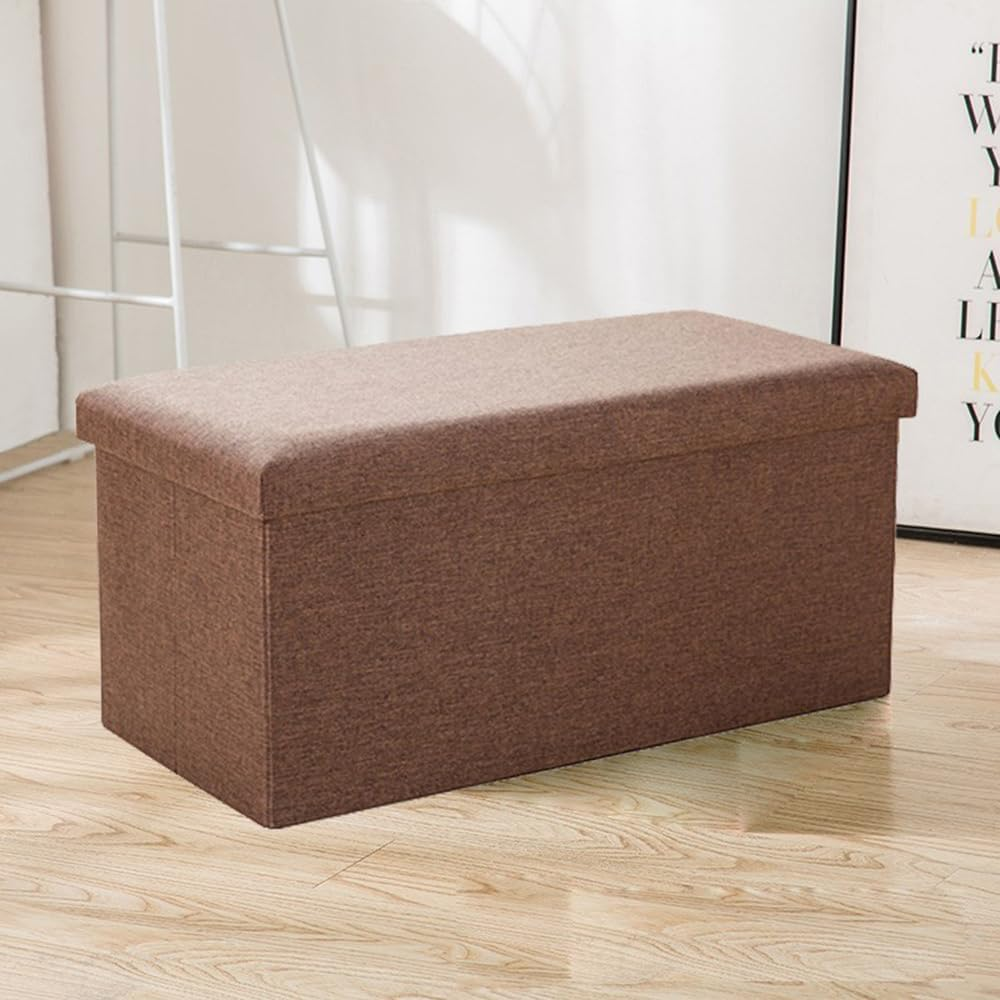 Hbluefat 30 Inches Folding Storage Ottoman, 110L Fabric Linen Footrest Ottoman, Storage Bench for Bedroom,Living Room and Hallway, Support 350Lbs (Beige)