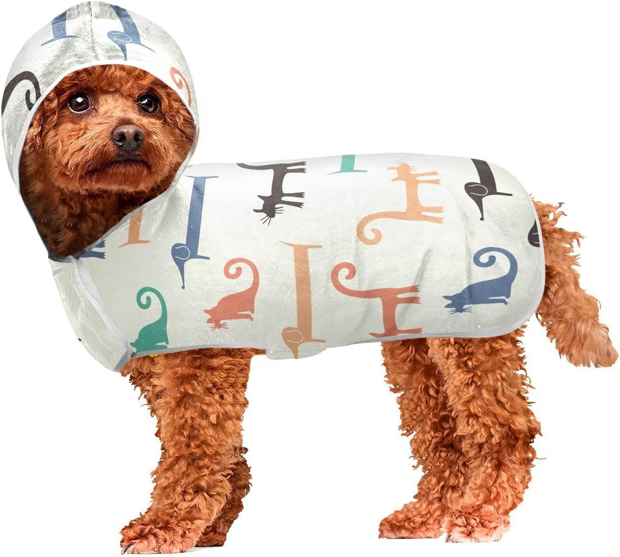 AIXIWAWA Cat Dachshund Pet Bathrobe Towels with Adjustable Collar & Waist, Quick Absorbent Drying Coat for Cats and Dogs image number 2
