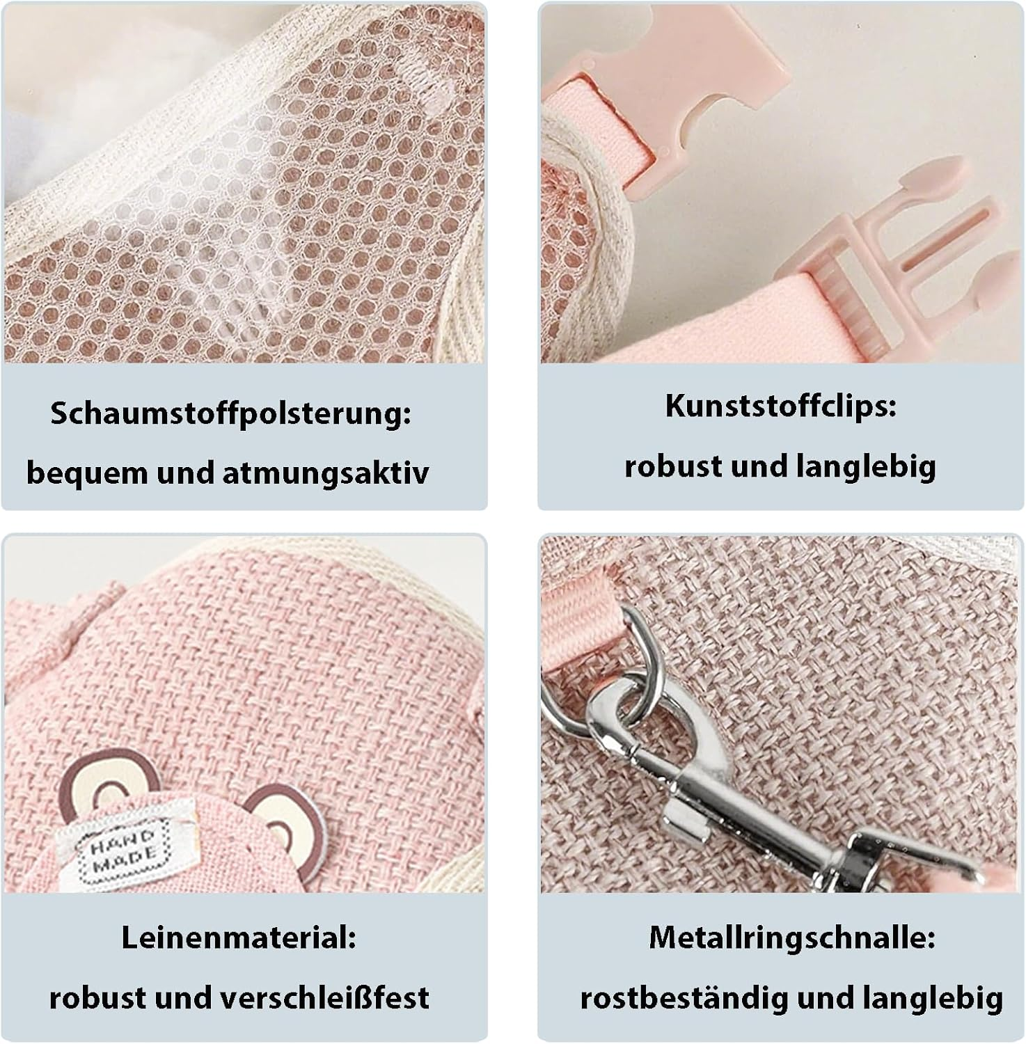 Oiieco Pack of 2 Rabbit Leads, Adjustable Soft Small Animals Harness with Lead, 120 Cm Adjustable Harness, Suitable for Small Animals 1.5 Kg - 3.0 Kg, Escape Proof image number 1