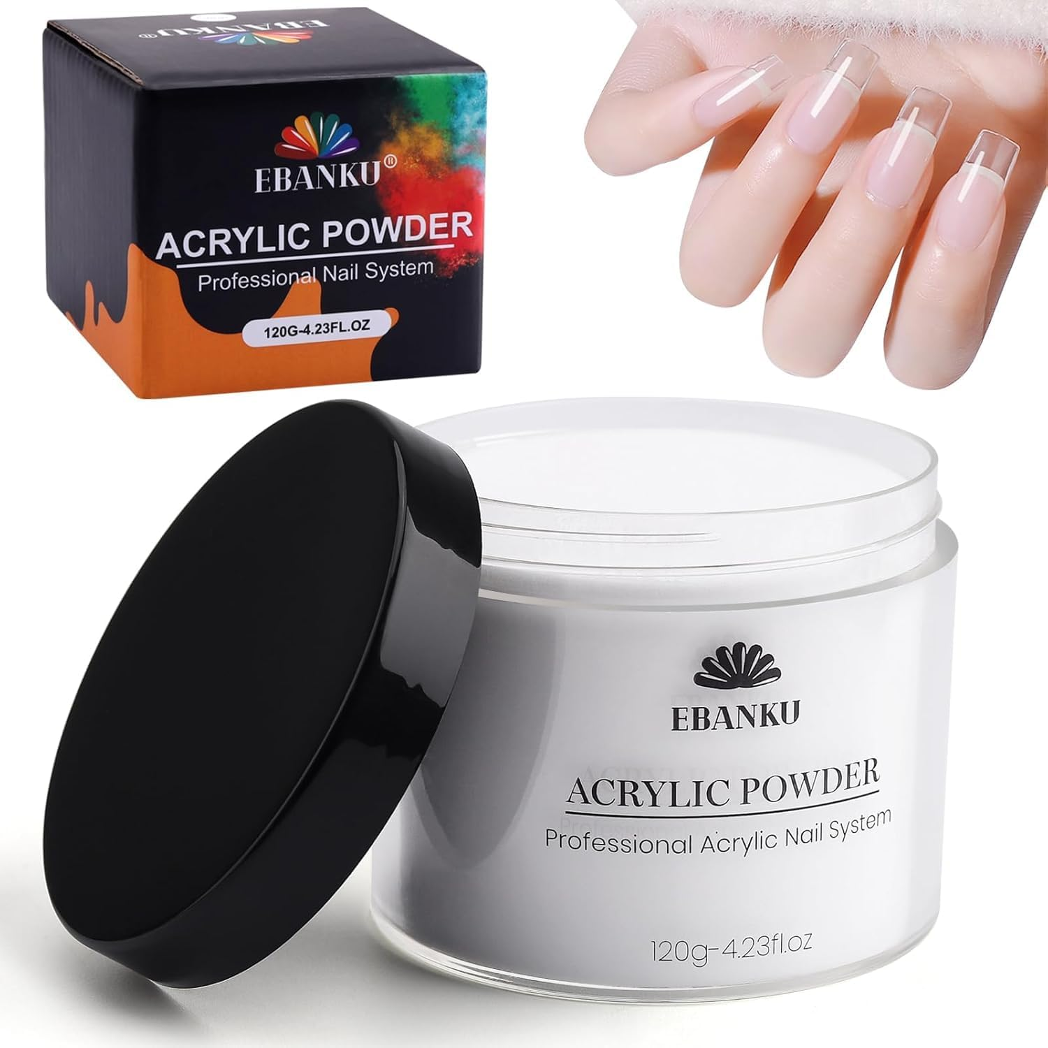 Kalolary Clear Acrylic Powder, 120G/4.23Oz Acrylic Powder Large Capacity Professional Acrylic Nail Powder for Nail Acrylic Extension, Nail Carving, Long-Lasting, No Nail Lamp Needed image number 3