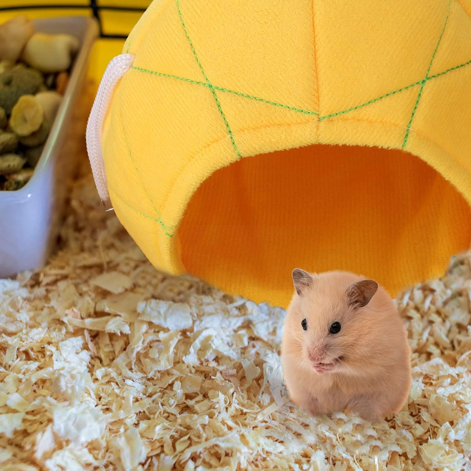 Hamster Cage Accessories Hammock Soft Bed Small Pet House, Small Animals Hideout Hanging House Cage, Nest for Guinea Pig Rat Chinchilla Bearded Dragon Sleep and Play Toy (Yellow) image number 1
