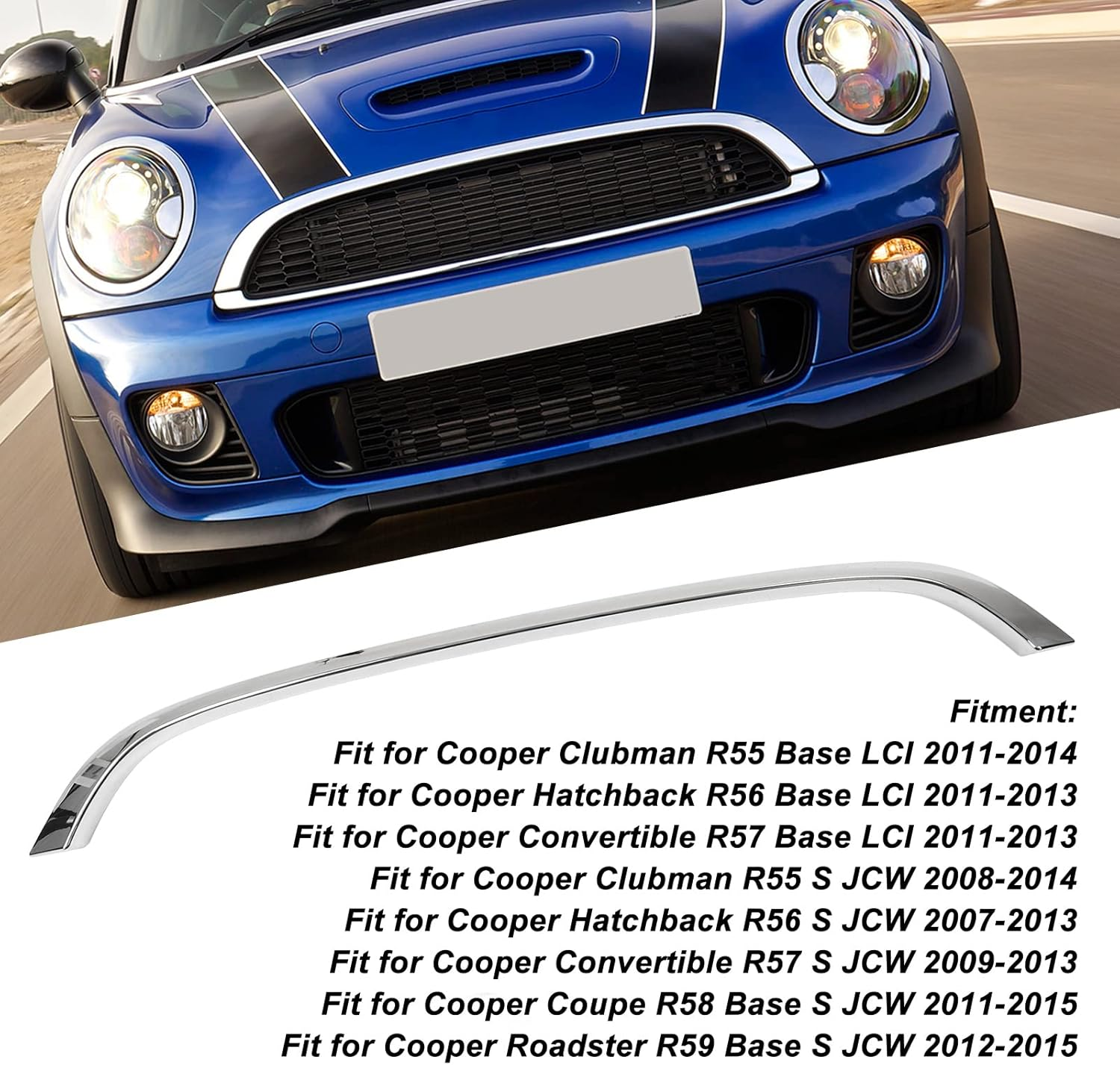 Upper Grille Surround Trim for R55 R56 R57 51132751040, Silver Upgrade for Stylish Automotive Aesthetic (Electroplated)