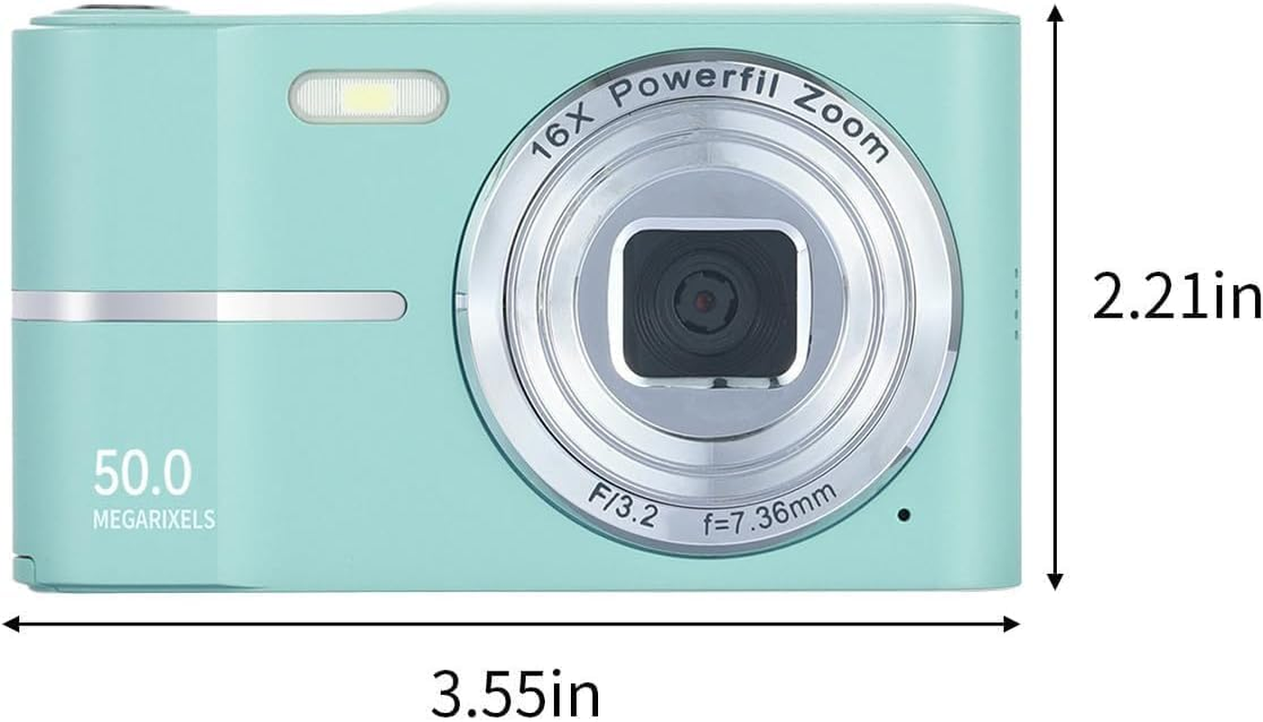 Digital Camera, Upgrade 50MP Full High Definition 1080P Camera with 16X Zoom anti Shake, Compact Camera for Kid Student Children Teen Girl Boy, Kids Camera with 32GB SD Card (Green)
