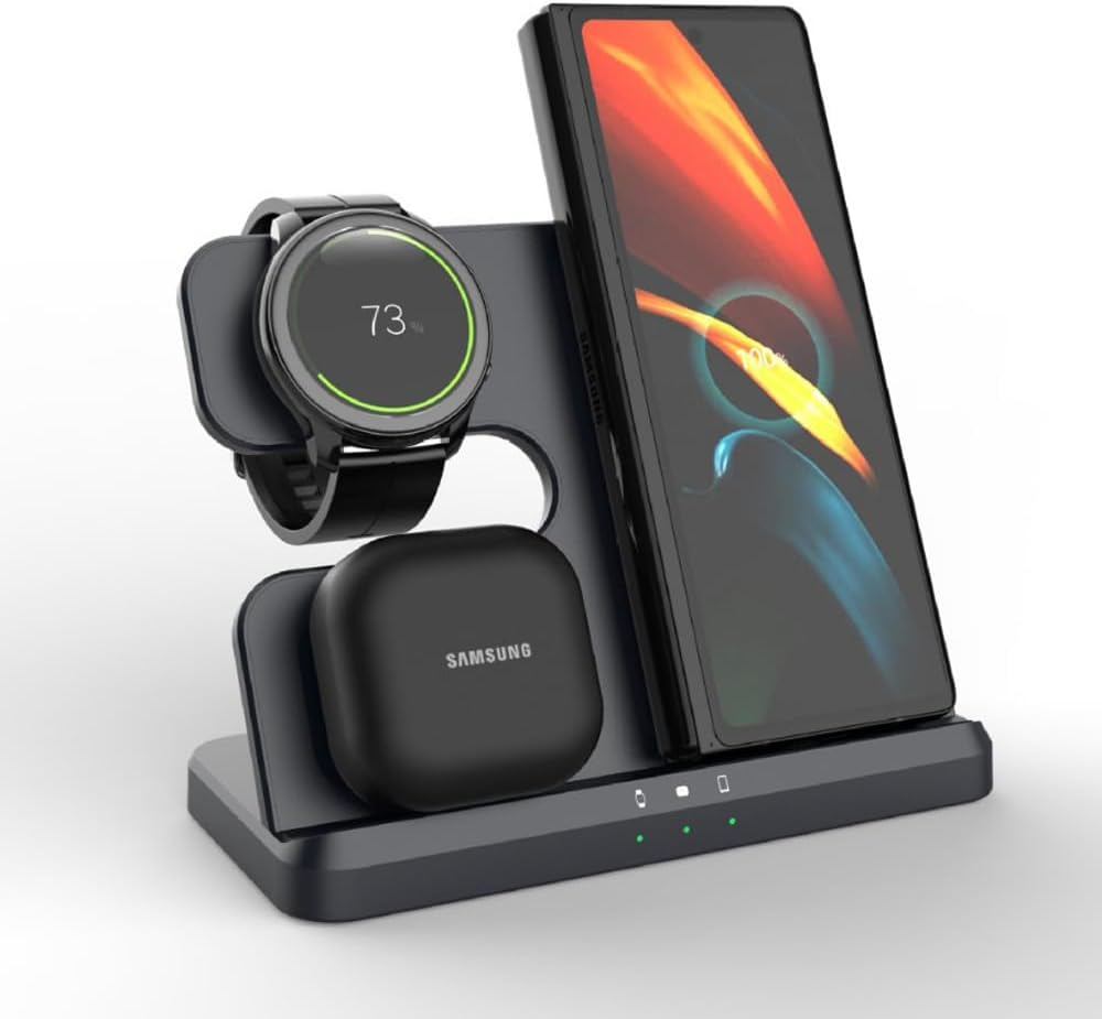 Ledlabs 3-In-1 Wireless Charging Station for Samsung &ndash; 15W Fast Charger Stand/Dock for Galaxy S24/S23 Ultra, Watch 7/6, Buds Pro/Live image number 2