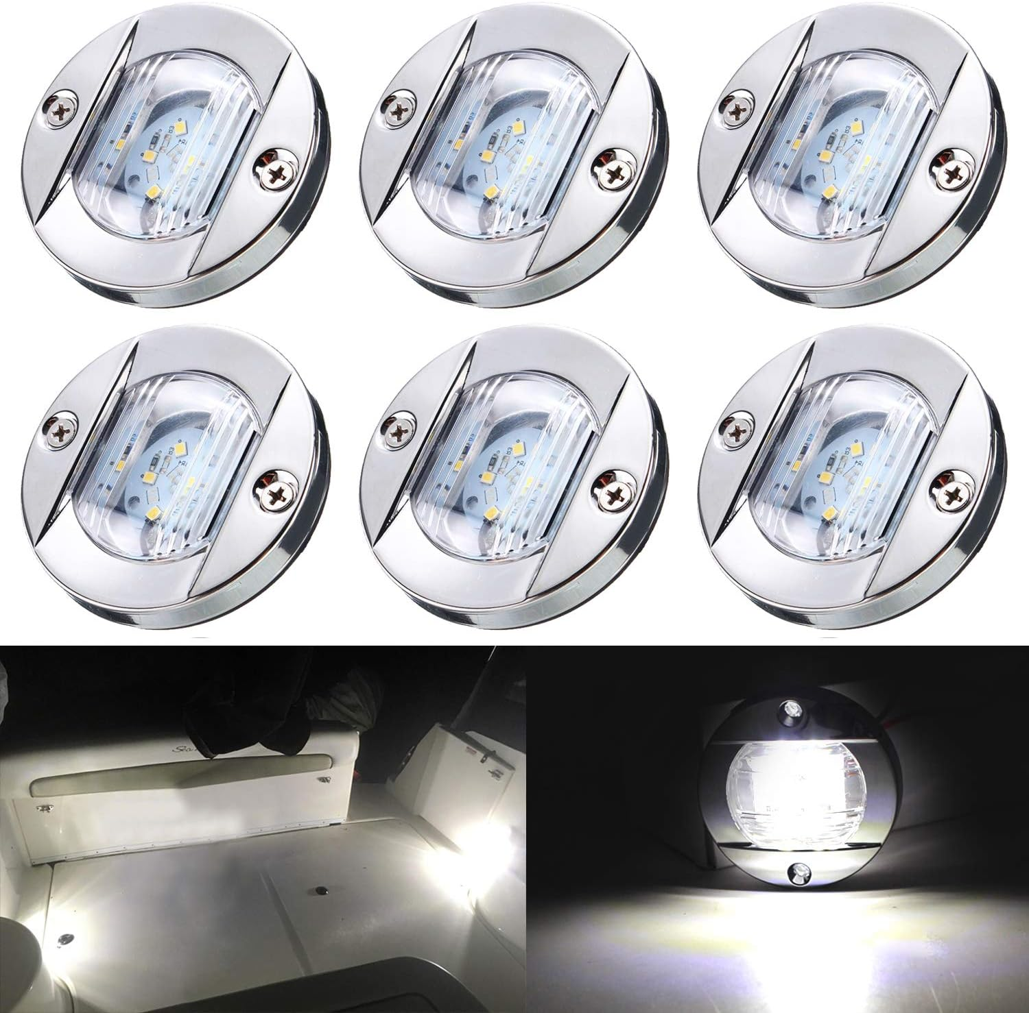 6 Pcs Marine Boat LED Cabin Deck Courtesy Light Stern Transom Lights 12V Blue for Boating Kayak Yacht, Dinghy, Sailboat, Pontoons, Navigation Vessels, Freighters, Hovercrafts, Hunting & Fishing