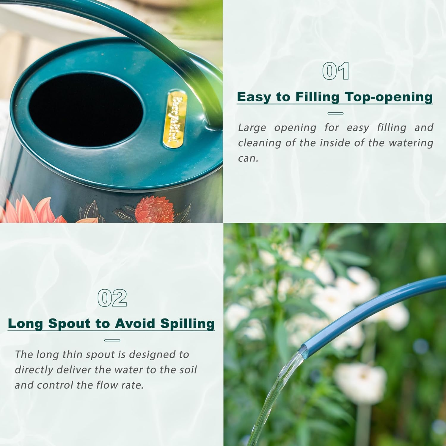 Berry&Bird House Plants Watering Can - Indoor & Outdoor 1/2 Gallon Stainless Steel Water Can with Long Spout Garden Decoration for Flower Bonsai Succulent Gardening Large Watwer Bottle(2L/68Oz,Dahlia) image number 2