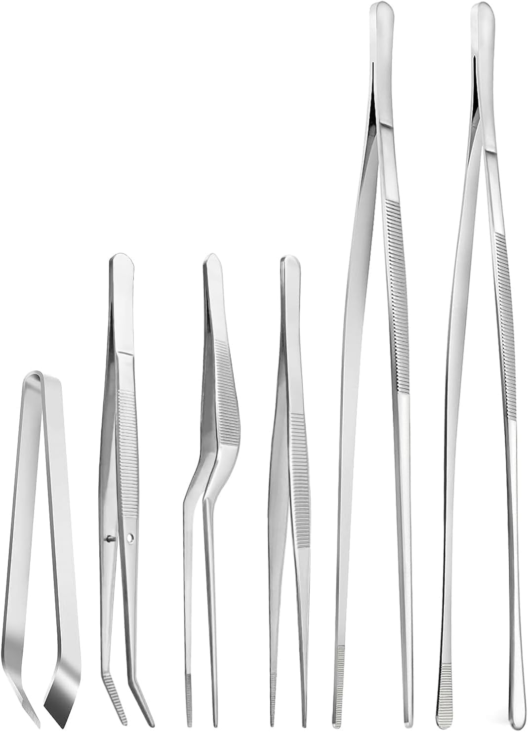 6 Pcs Cooking Tweezer Tongs, 12'' and 6.3" Stainless Steel Kitchen Tweezer Set, Professional Chef Tweezers for Cooking, Repairing, Sea Food, BBQ, Multi-Use image number 4