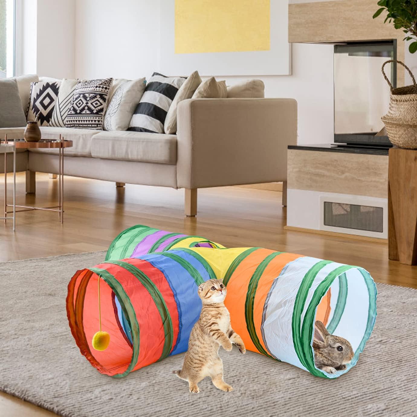 WXJ13 Bunny Tunnels Cat Tube Collapsible 3 Way Rabbit Tunnels for Indoor Bunnies Bunny Hideout Small Animal Tunnel Tubes Hideout Extra Hideaway Toys Rabbits Bunny Guinea Pigs Kitty,Colorful image number 1
