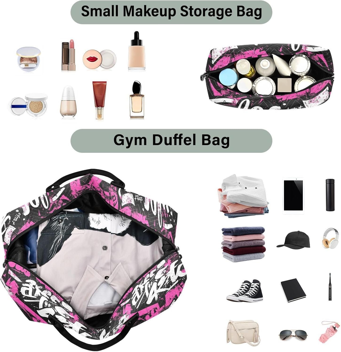 Travel Hand Bag Doodle Peach White Black Cartoon Travel Weekender Gear Bag with Adjustable Strap for Gym Multifunctional Bolsa Para Viajar En Avion De Mujer image number 2