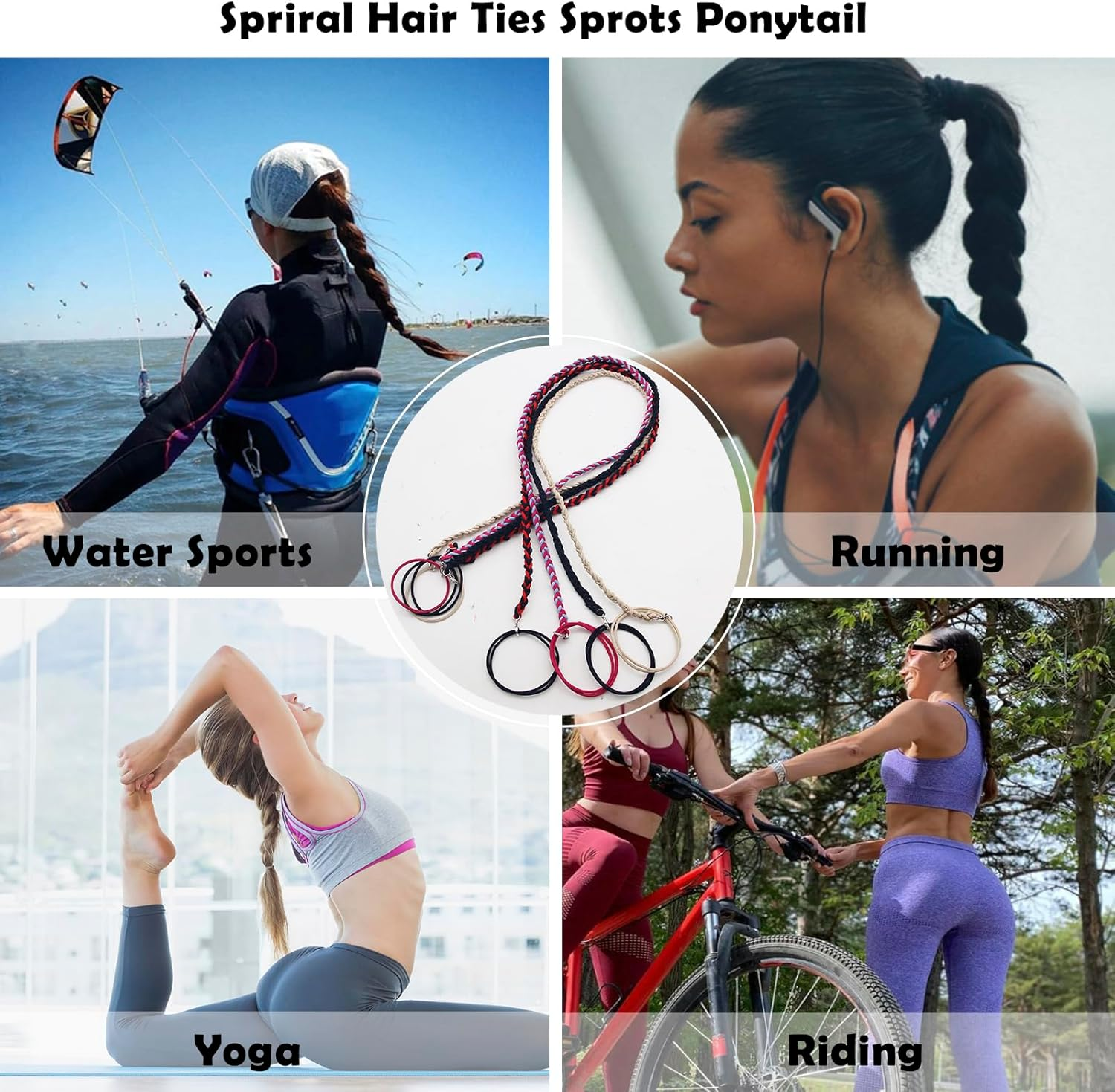 APCGSM 4PCS 25" Hair Ties for Women, Swimming Hair Ties Ponytail Holders Black Sport Elastic Hair Ties No Damage for Thick Hair Ponytail Wrap Hair Tie (4Pcs Black-25") image number 3