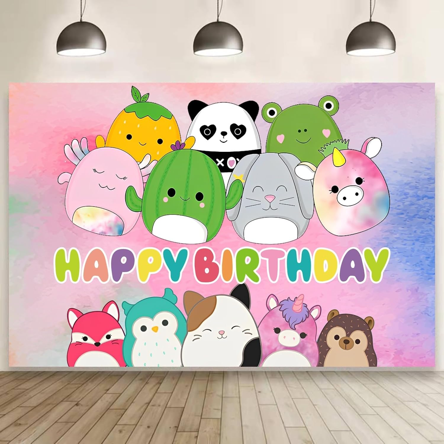 Cute Animal Background Birthday Decorations - Happy Birthday Banner Backdrop for Party Supplies (5X3Ft)