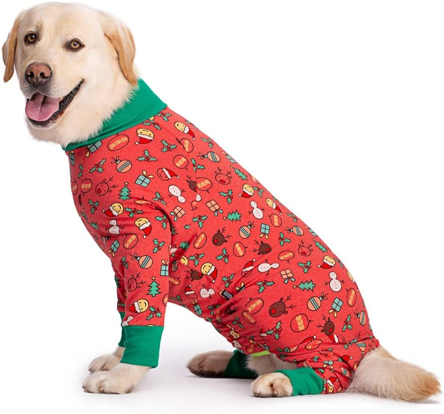 BT Bear Pet Onesie for Large Dogs, Protect Joints Pet Pyjamas, PJS Dog Jumpsuit for Medium Large Dogs (5XL, Red Christmas)