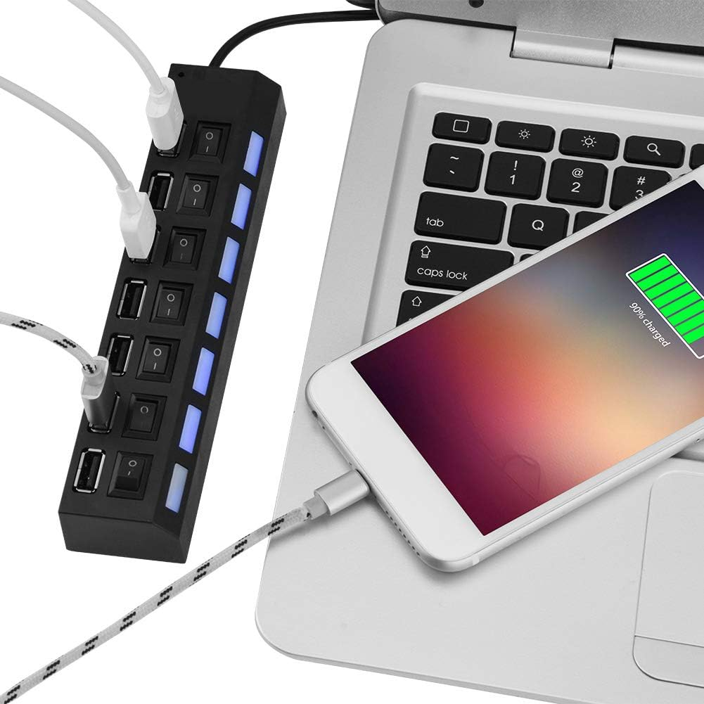 7 Port USB Hub, 480Mbps USB Hub 7 Ports Hub, USB Mobile Phone Headphone for Keyboard Printer image number 1