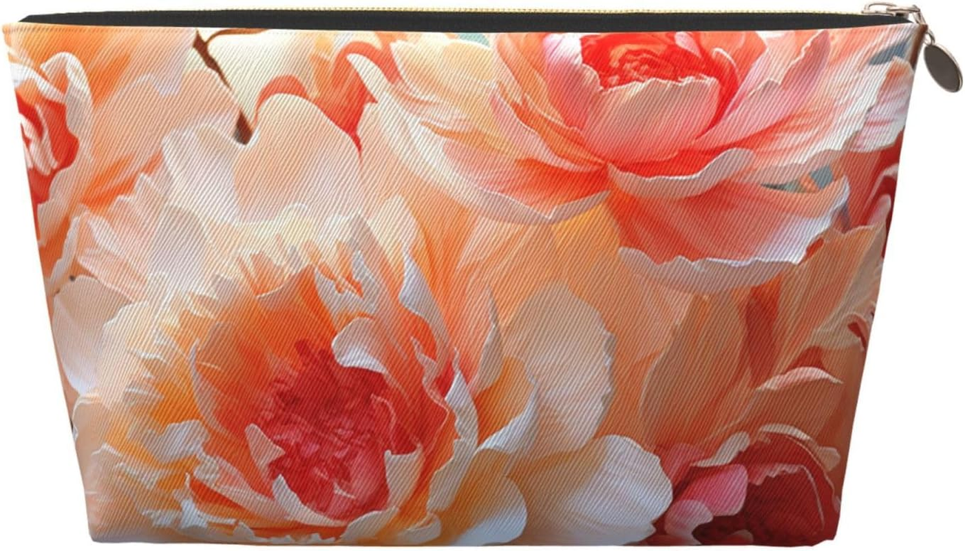 SDTYKHJ Large Capacity Makeup Bag for Women, Waterproof Portable Shaving Bag, Small Toiletry Bag, Peach Peony, Leather, Travel Cosmetic Organizer Bags, Gold, One Size image number 6