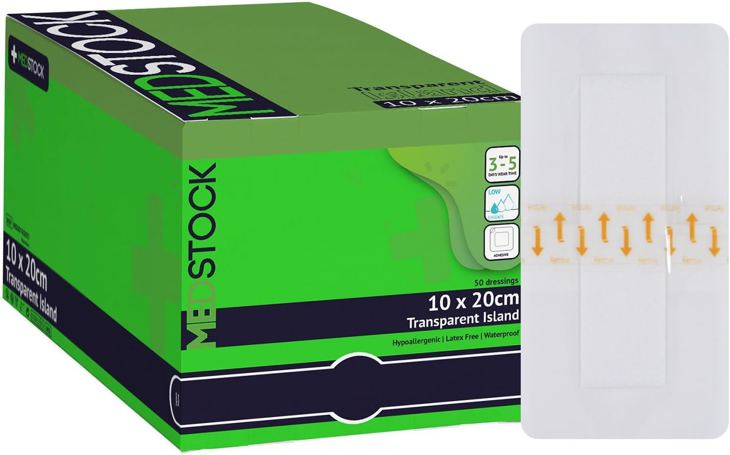 MEDSTOCK Transparent Island Dressing, 10CM X 20CM, 50 Count, Waterproof Dressing, Polyurethane Coat, Highly Breathable, Medical Grade, Acrylic Adhesive, Waterproof, Wound Monitoring and Healing image number 3